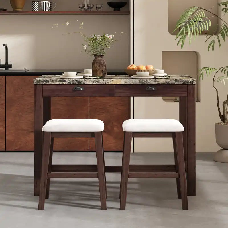 Counter Height Modern Dining Table Bar Table Set With Storage Drawers