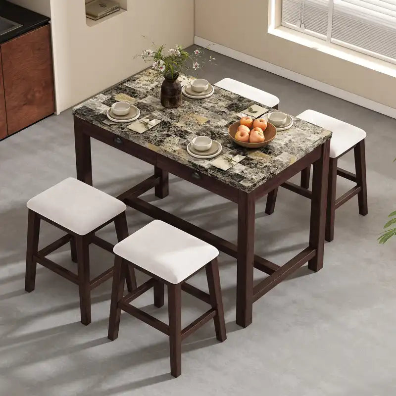 Counter Height Modern Dining Table Bar Table Set With Storage Drawers