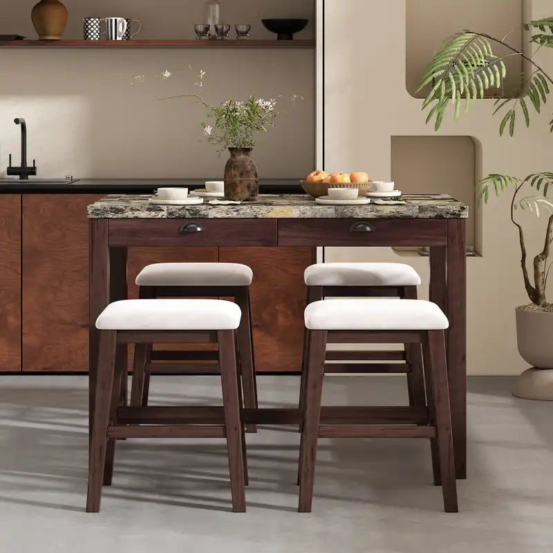 Counter Height Modern Dining Table Bar Table Set With Storage Drawers