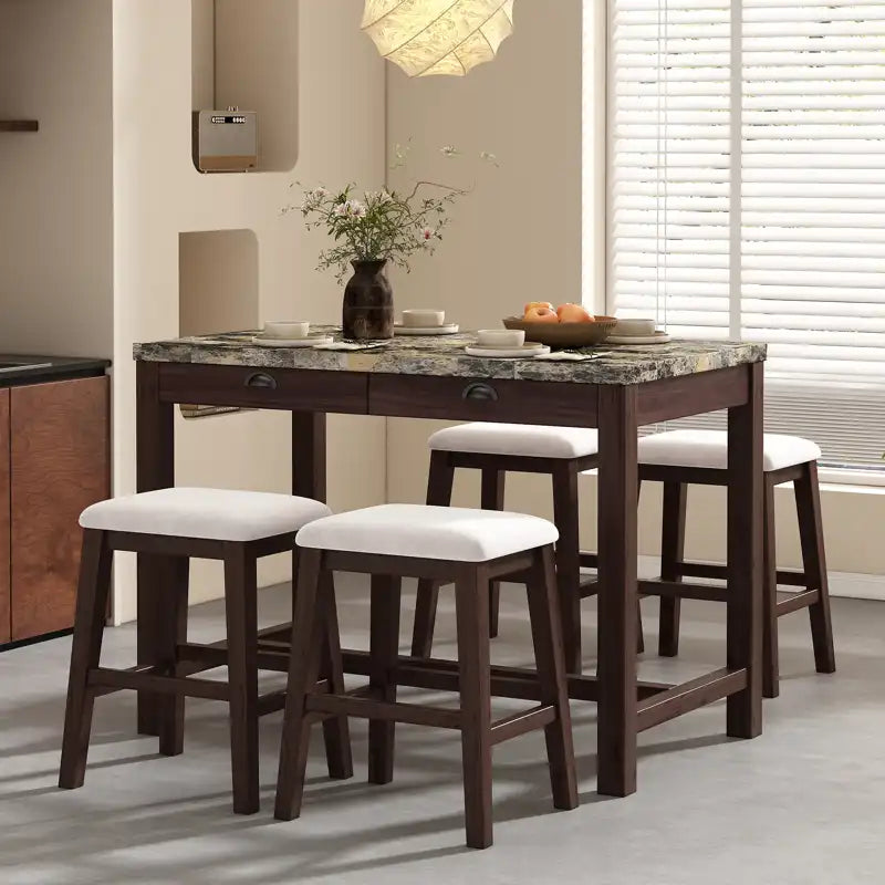 Counter Height Modern Dining Table Bar Table Set With Storage Drawers