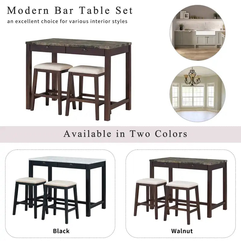 Counter Height Modern Dining Table Bar Table Set With Storage Drawers