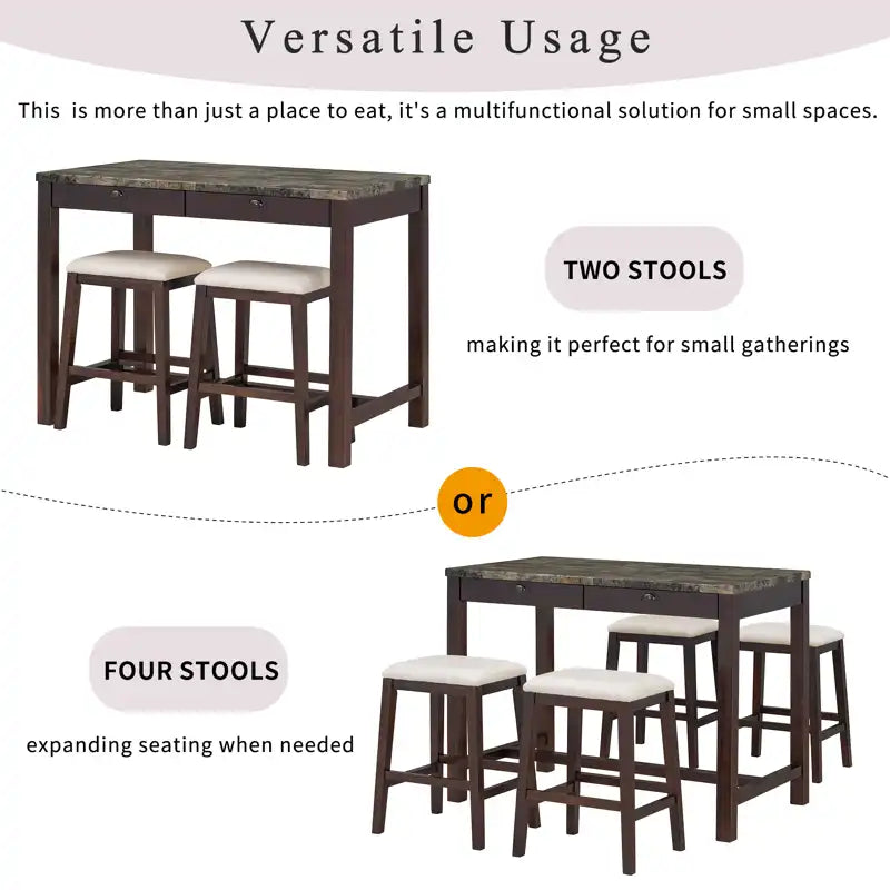 Counter Height Modern Dining Table Bar Table Set With Storage Drawers