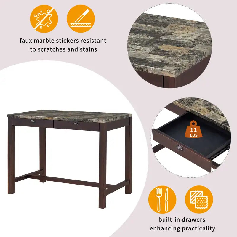 Counter Height Modern Dining Table Bar Table Set With Storage Drawers