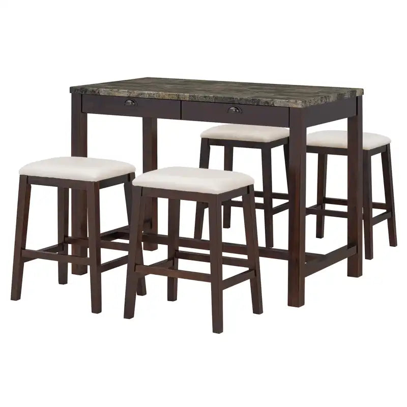 Counter Height Modern Dining Table Bar Table Set With Storage Drawers