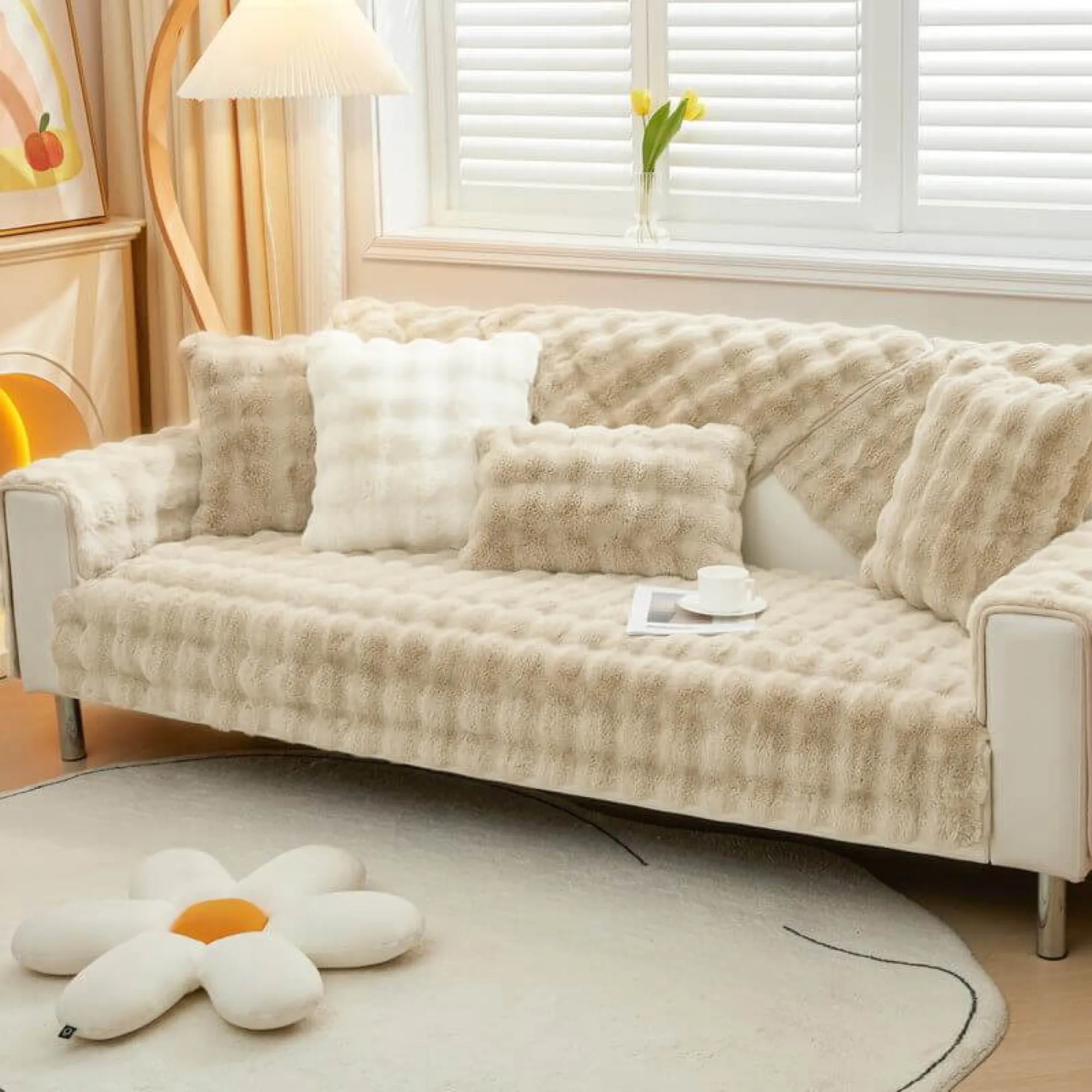 Cozy Untra Soft Plush Solid Colour Non-slip Sofa Cover Slipcover
