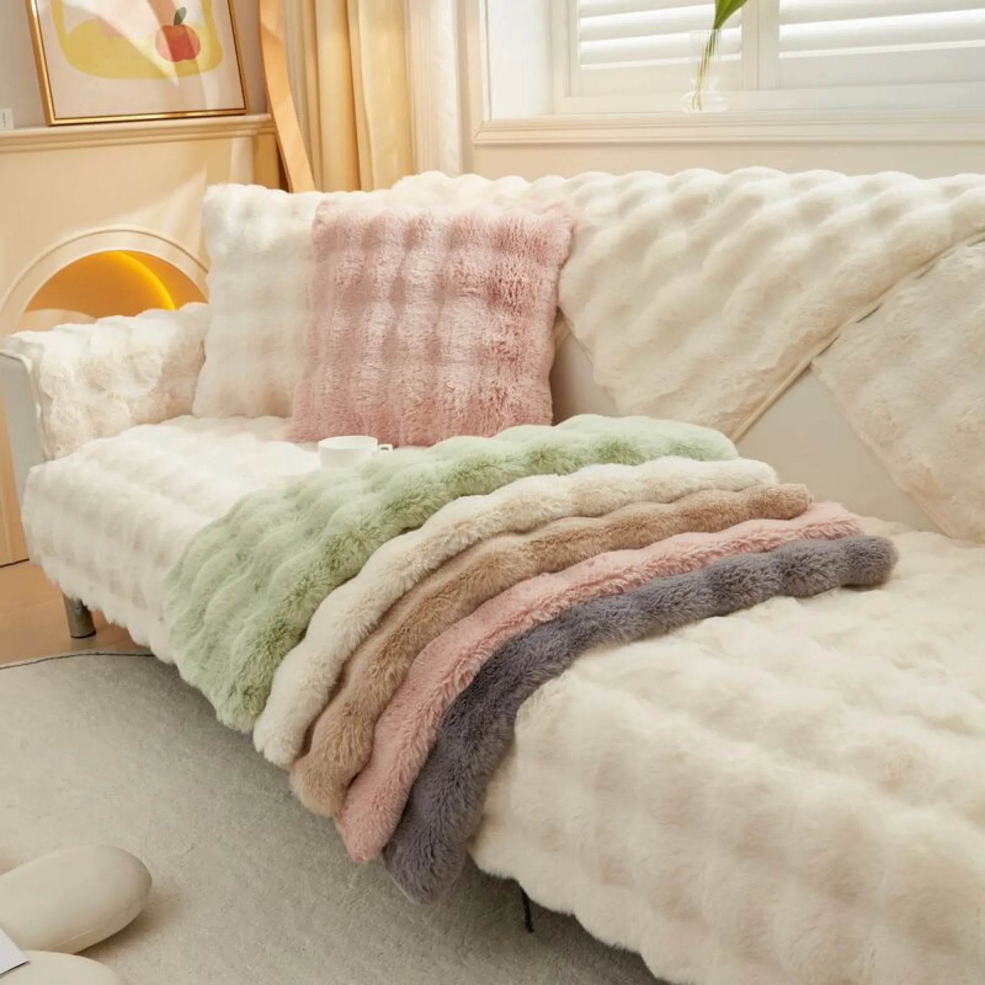 Cozy Untra Soft Plush Solid Colour Non-slip Sofa Cover Slipcover