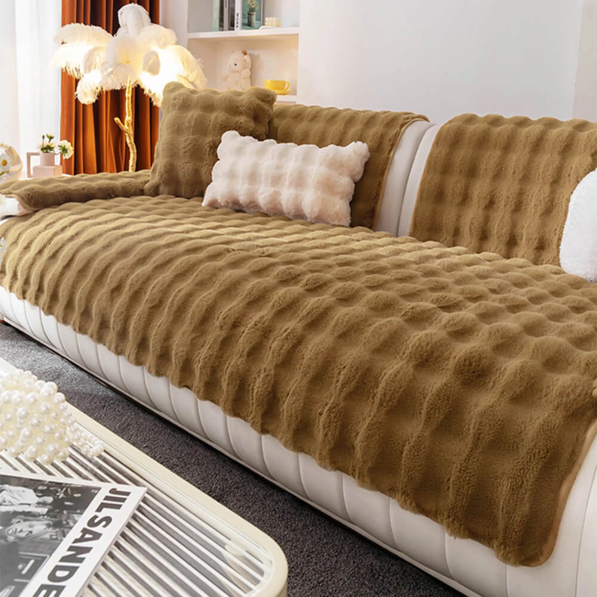 Cozy Untra Soft Plush Solid Colour Non-slip Sofa Cover Slipcover