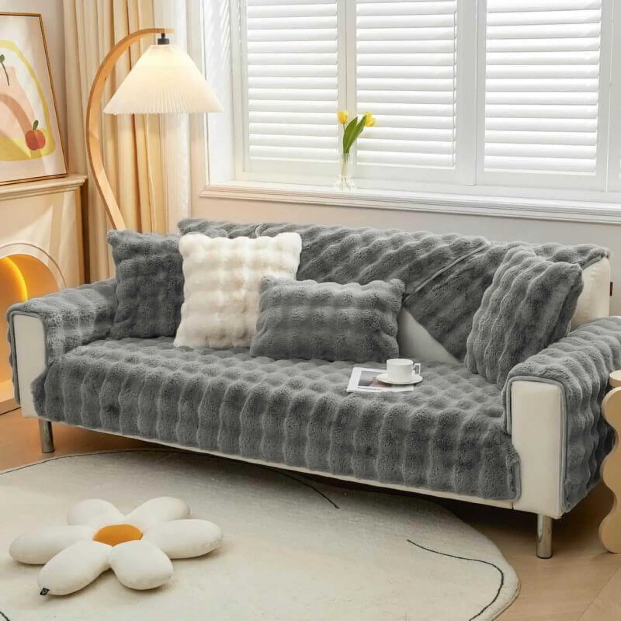 Cozy Untra Soft Plush Solid Colour Non-slip Sofa Cover Slipcover