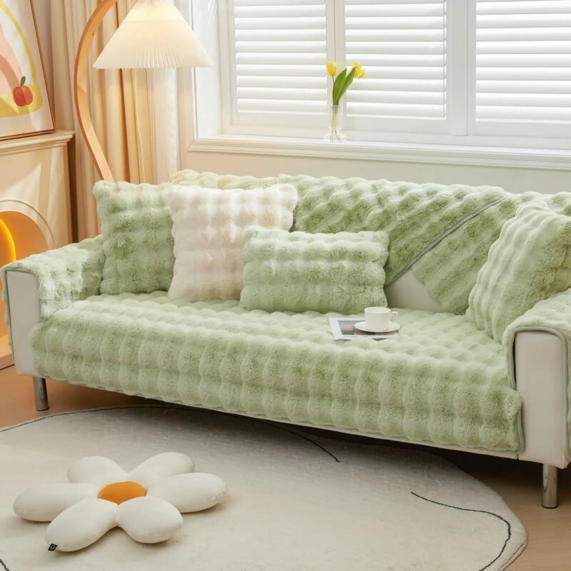 Cozy Untra Soft Plush Solid Colour Non-slip Sofa Cover Slipcover
