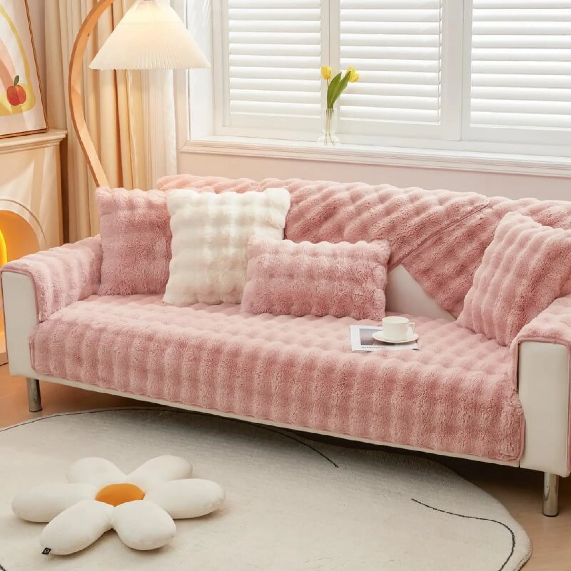 Cozy Untra Soft Plush Solid Colour Non-slip Sofa Cover Slipcover