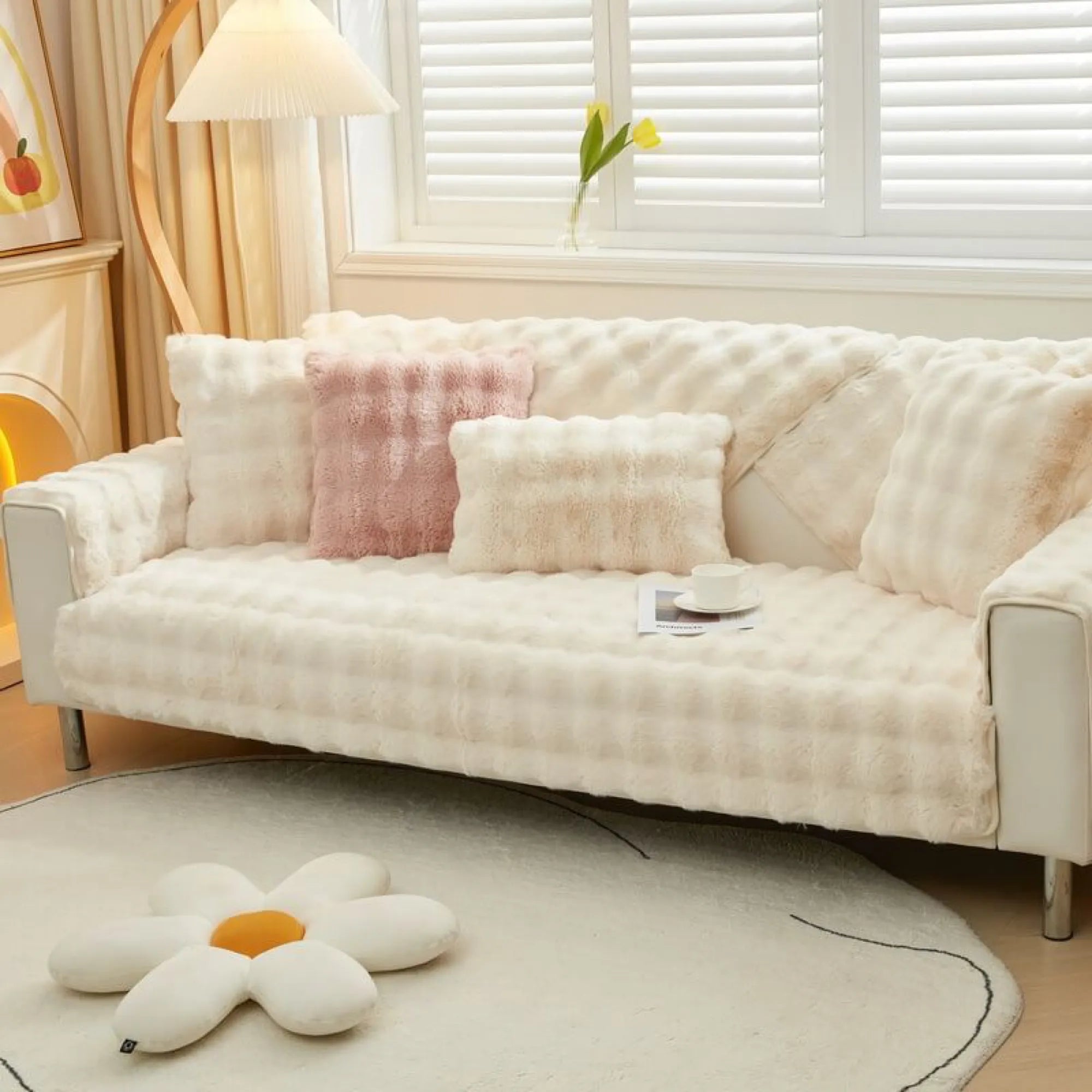 Cozy Untra Soft Plush Solid Colour Non-slip Sofa Cover Slipcover