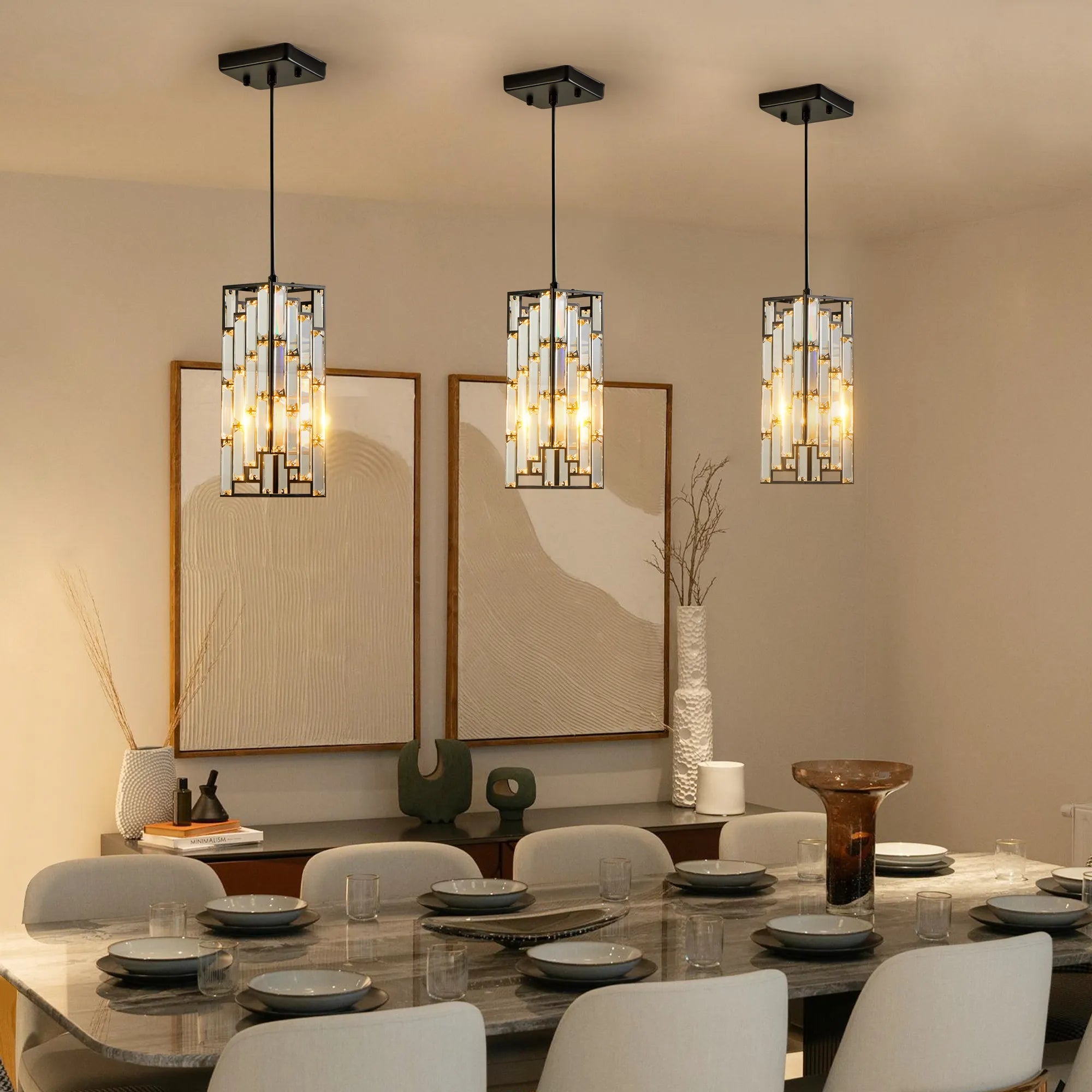 3 Pieces Crystal Prism Design Modern Crystal Pendant Light Set