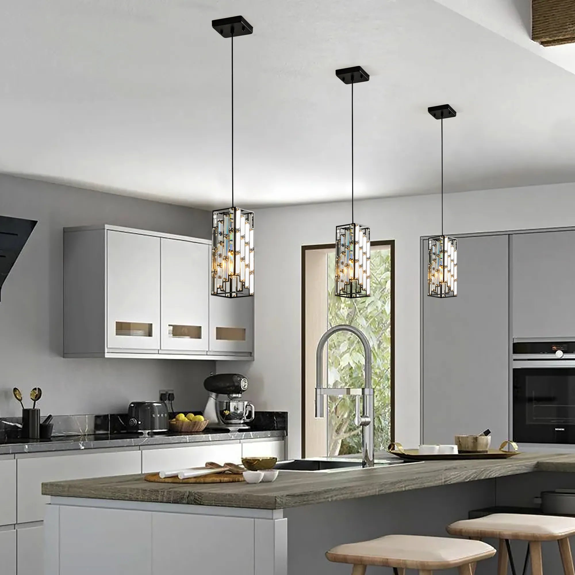 3 Pieces Crystal Prism Design Modern Crystal Pendant Light Set