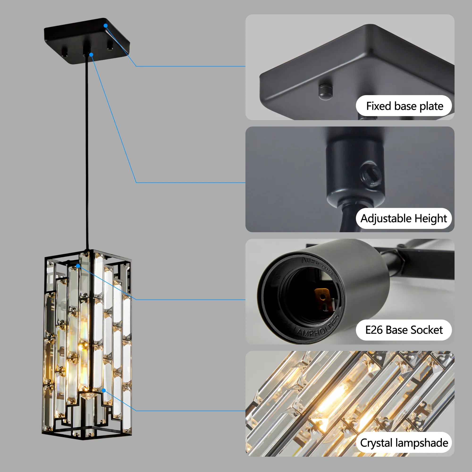 3 Pieces Crystal Prism Design Modern Crystal Pendant Light Set