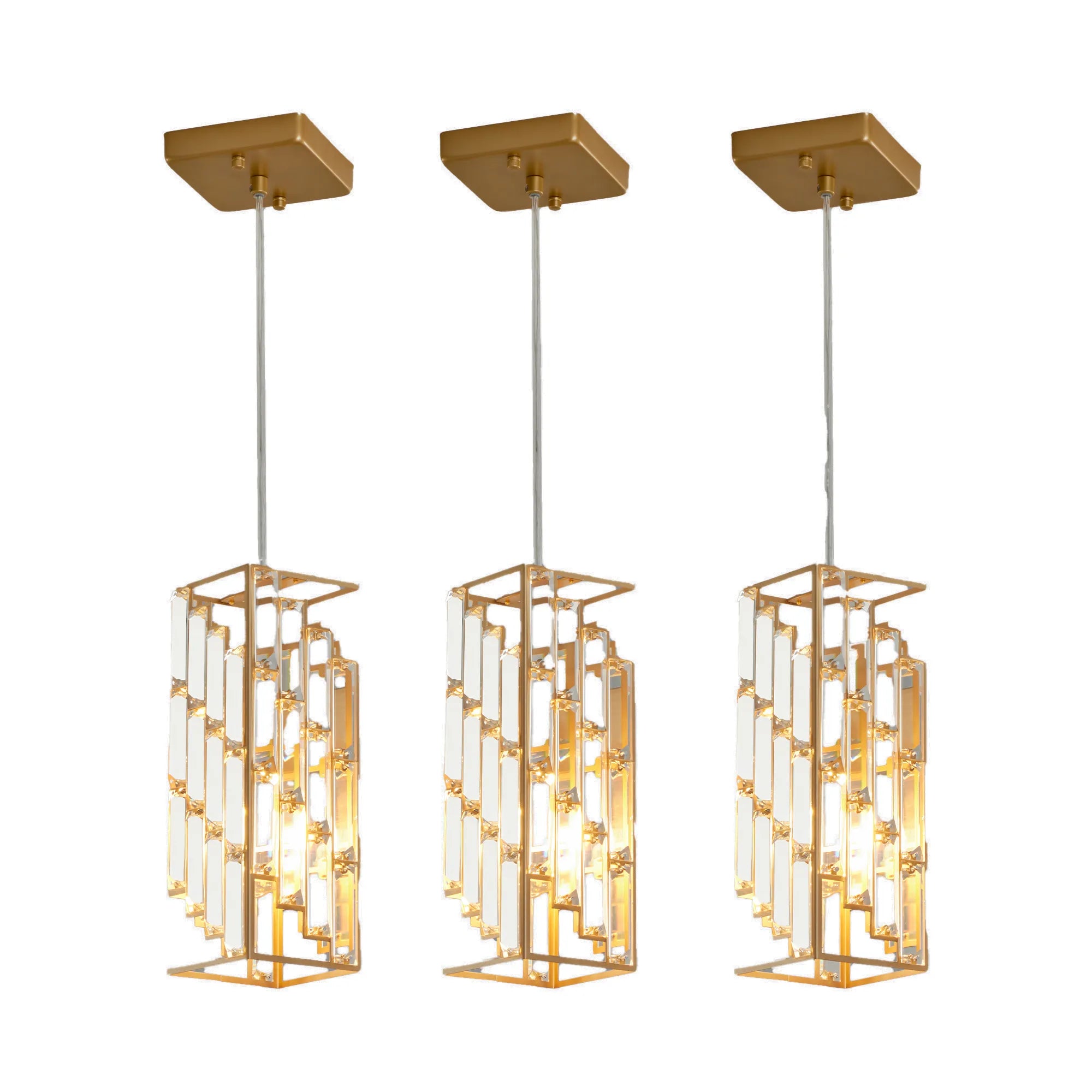 3 Pieces Crystal Prism Design Modern Crystal Pendant Light Set