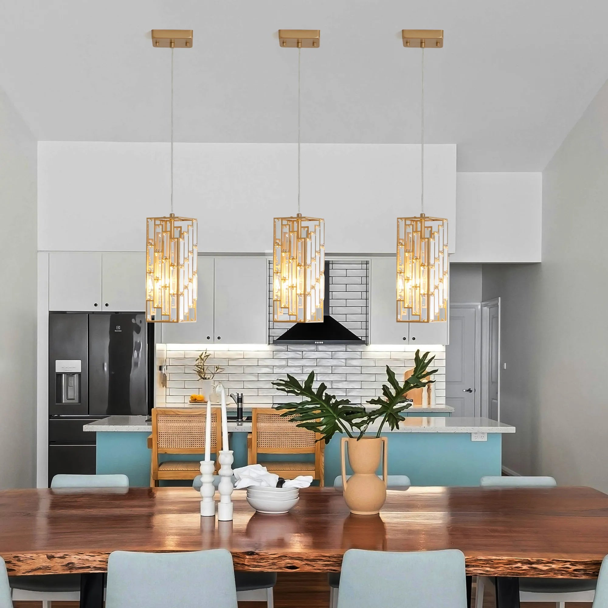 3 Pieces Crystal Prism Design Modern Crystal Pendant Light Set