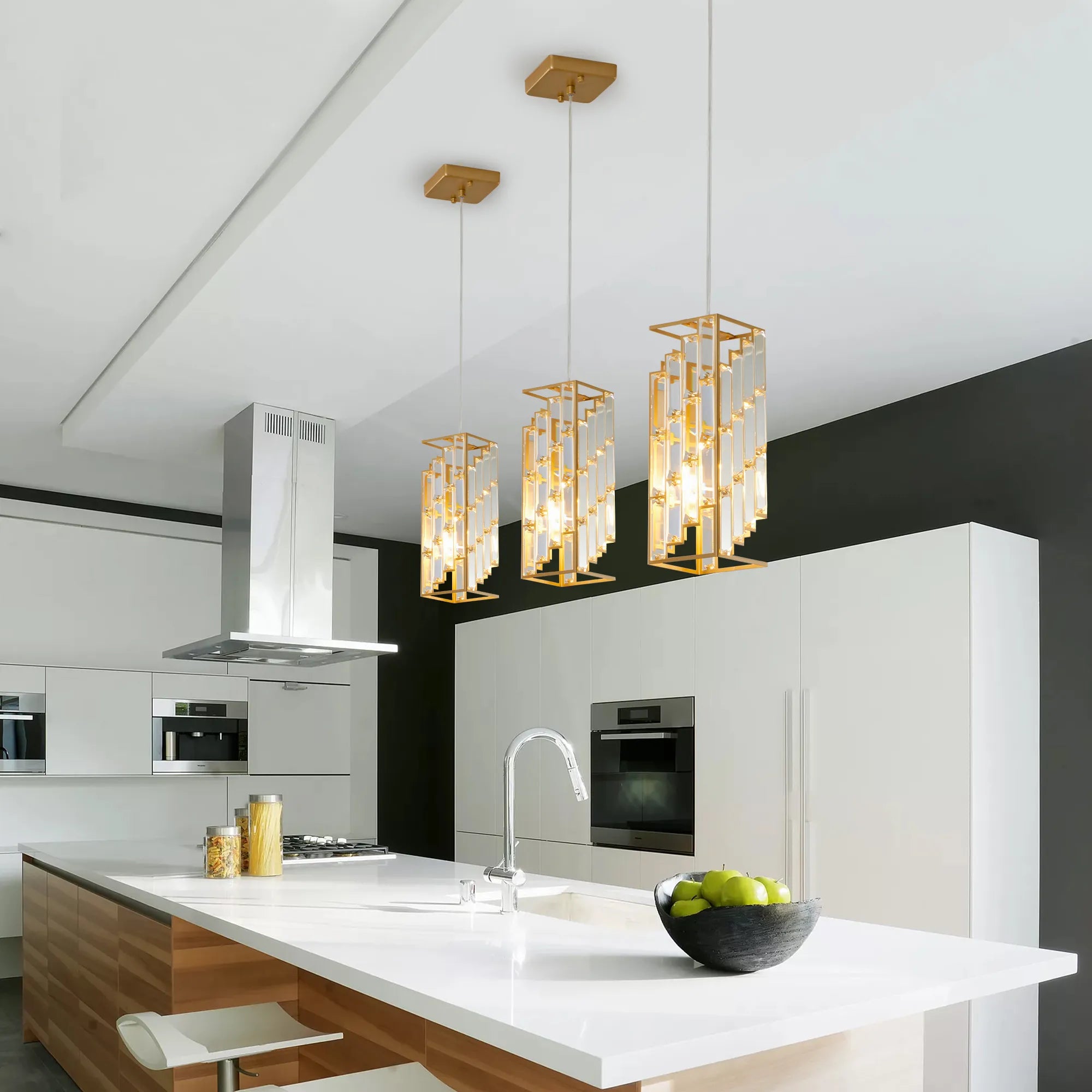 3 Pieces Crystal Prism Design Modern Crystal Pendant Light Set