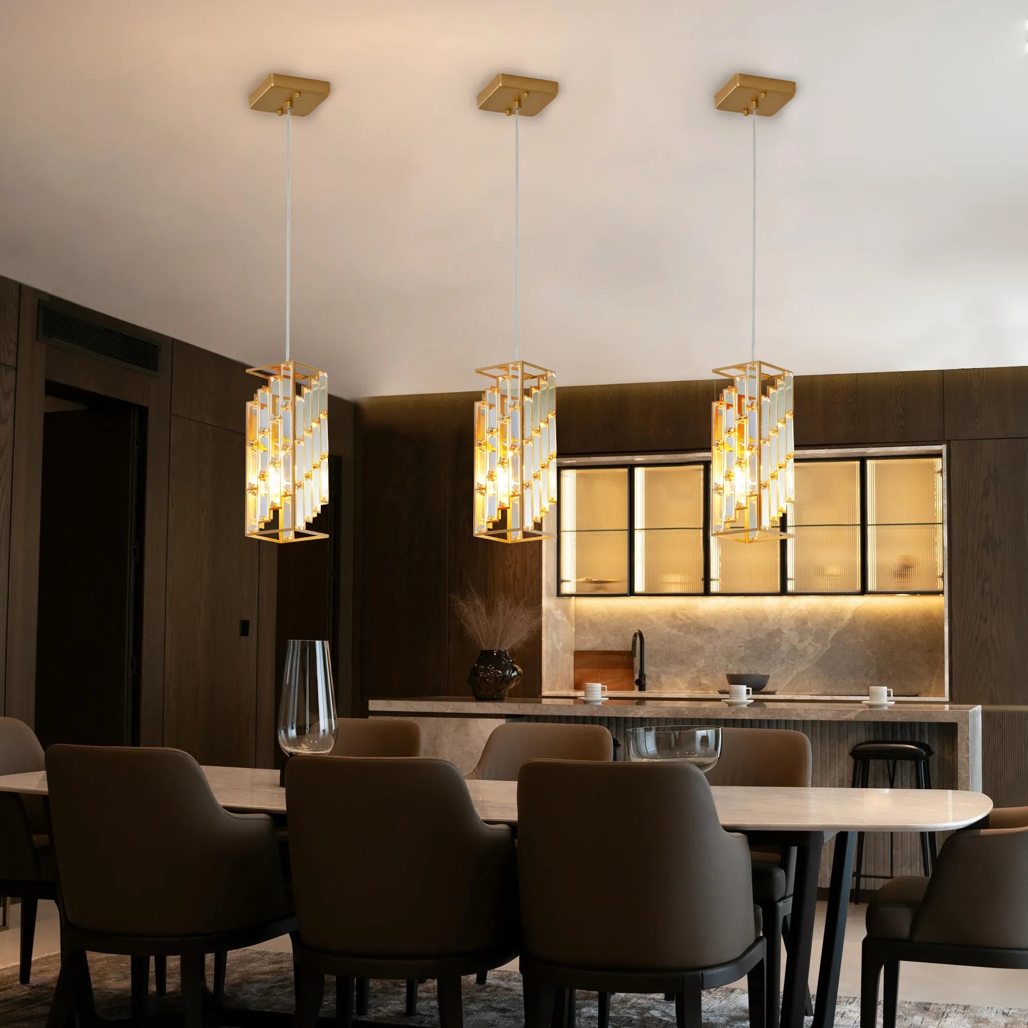 3 Pieces Crystal Prism Design Modern Crystal Pendant Light Set