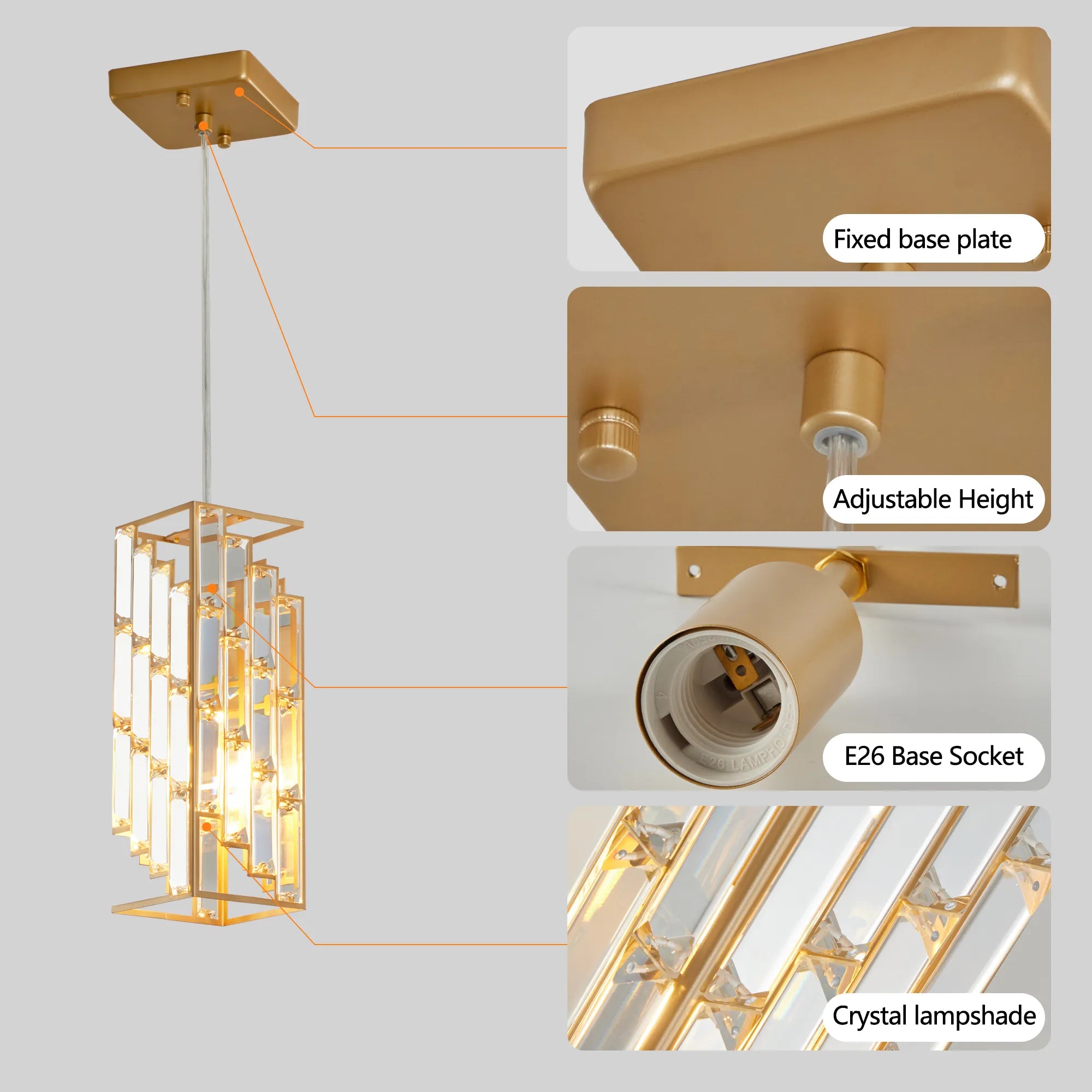 3 Pieces Crystal Prism Design Modern Crystal Pendant Light Set