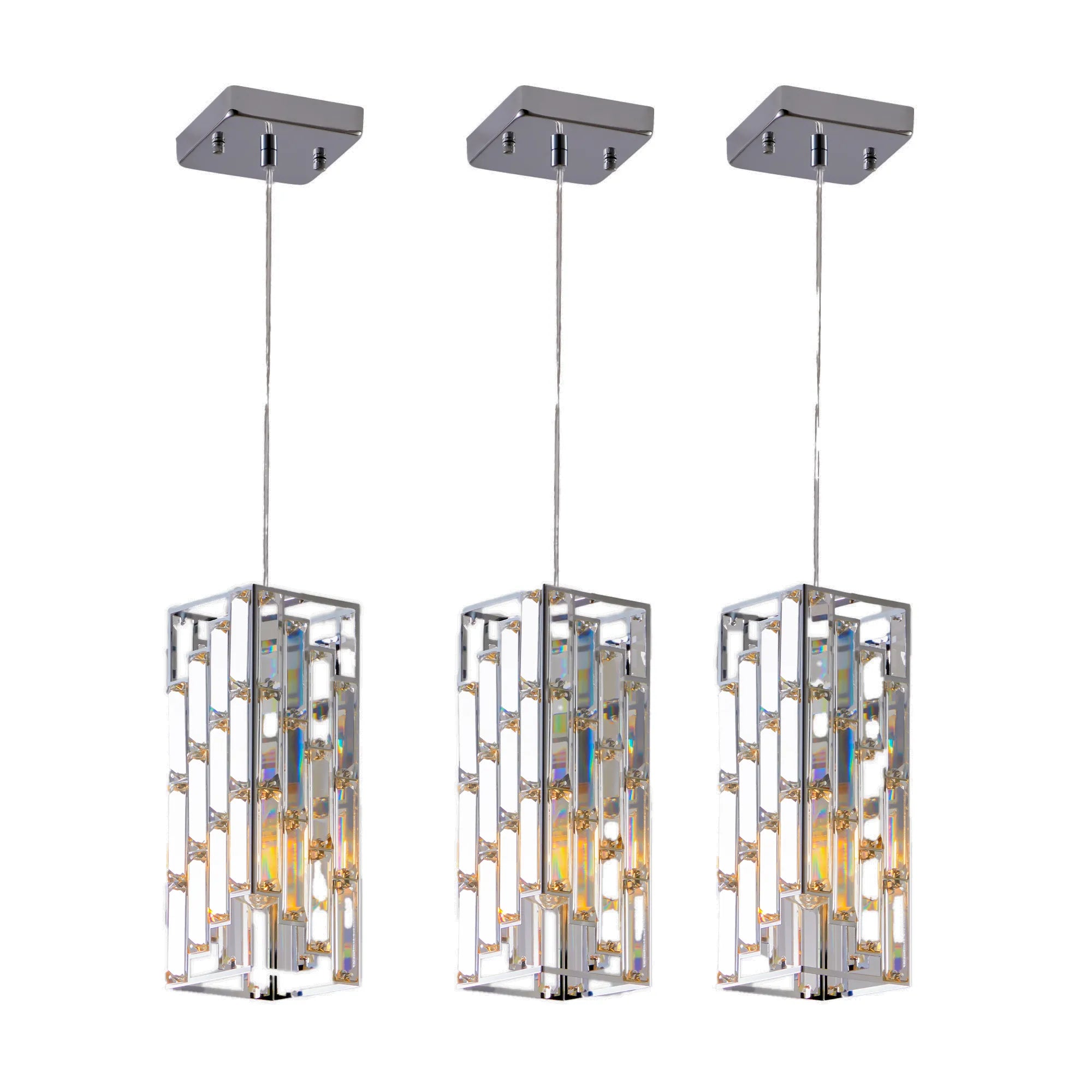 3 Pieces Crystal Prism Design Modern Crystal Pendant Light Set