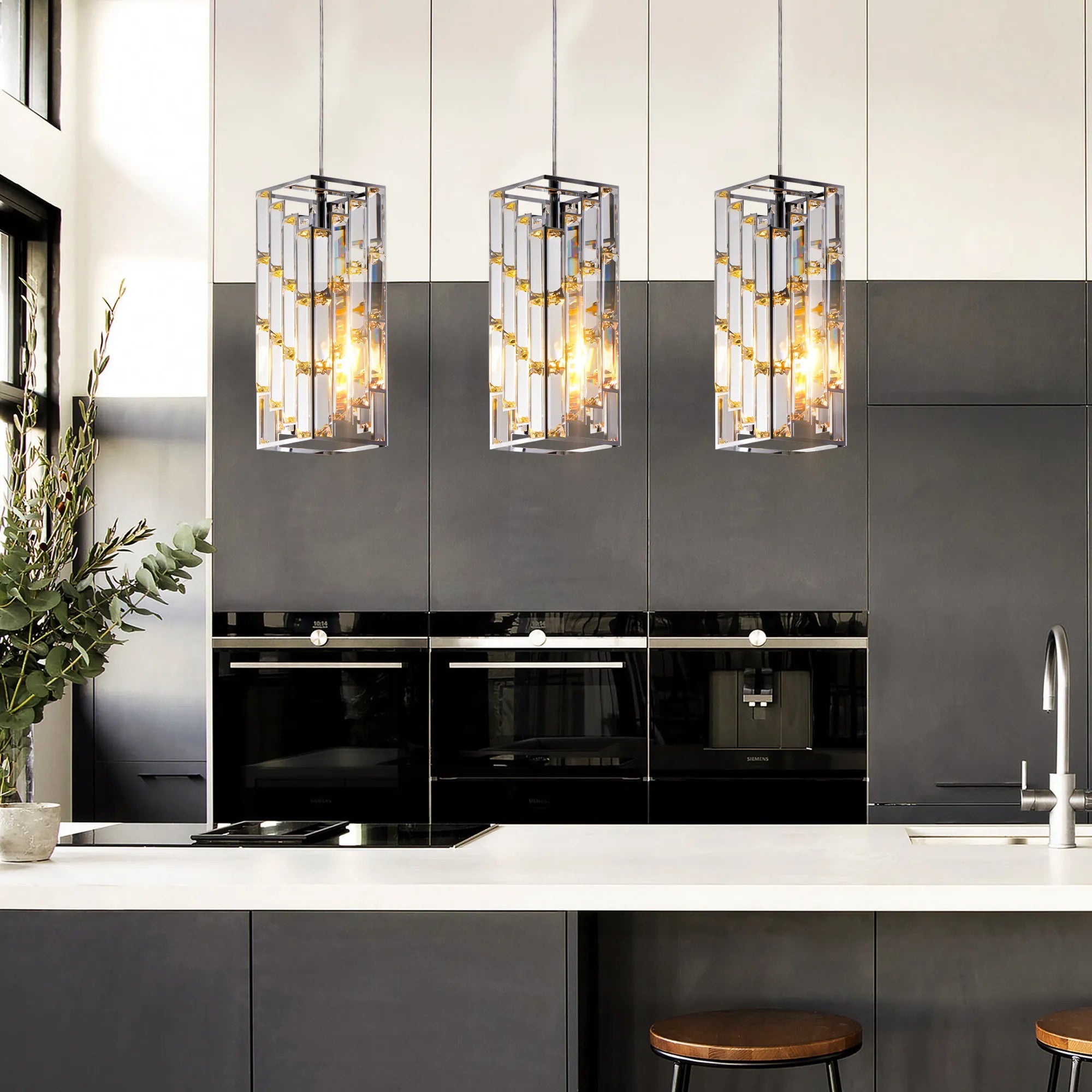 3 Pieces Crystal Prism Design Modern Crystal Pendant Light Set