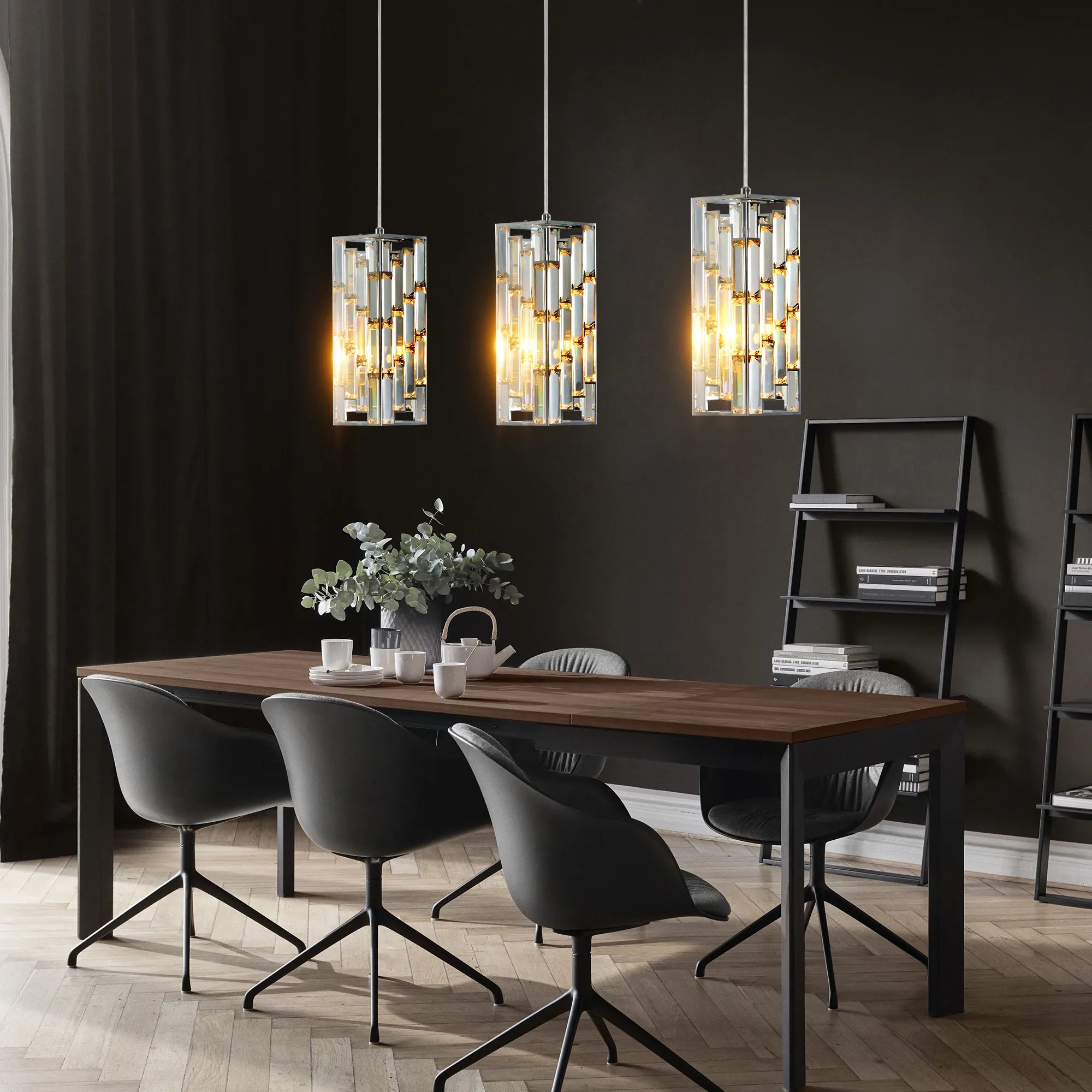 3 Pieces Crystal Prism Design Modern Crystal Pendant Light Set