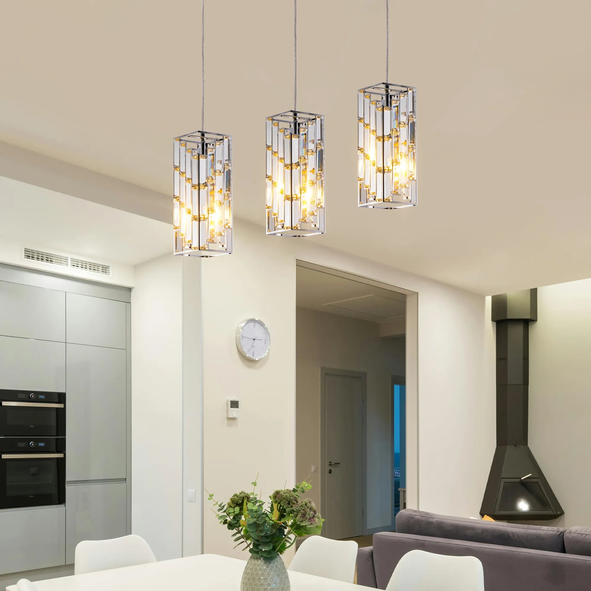 3 Pieces Crystal Prism Design Modern Crystal Pendant Light Set