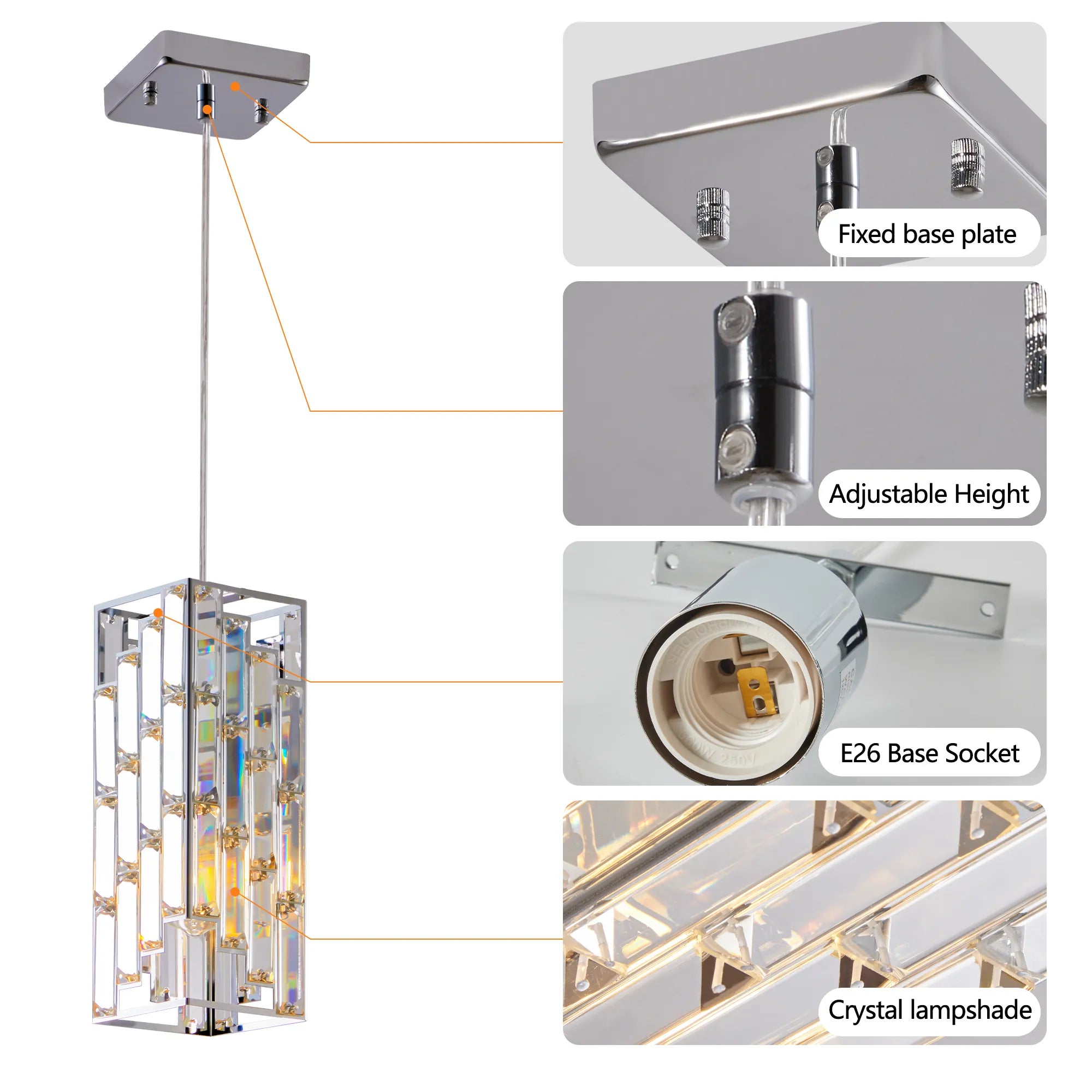 3 Pieces Crystal Prism Design Modern Crystal Pendant Light Set