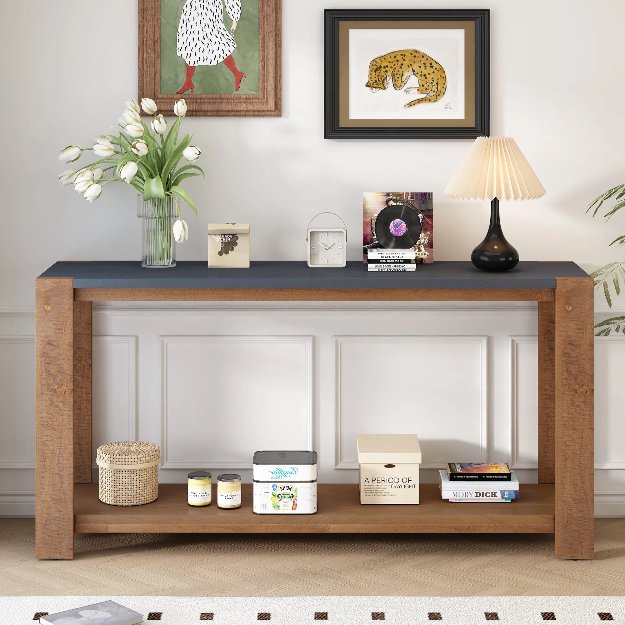 Distinctive Minimalist Entryway Console Table with Bottom Shelf