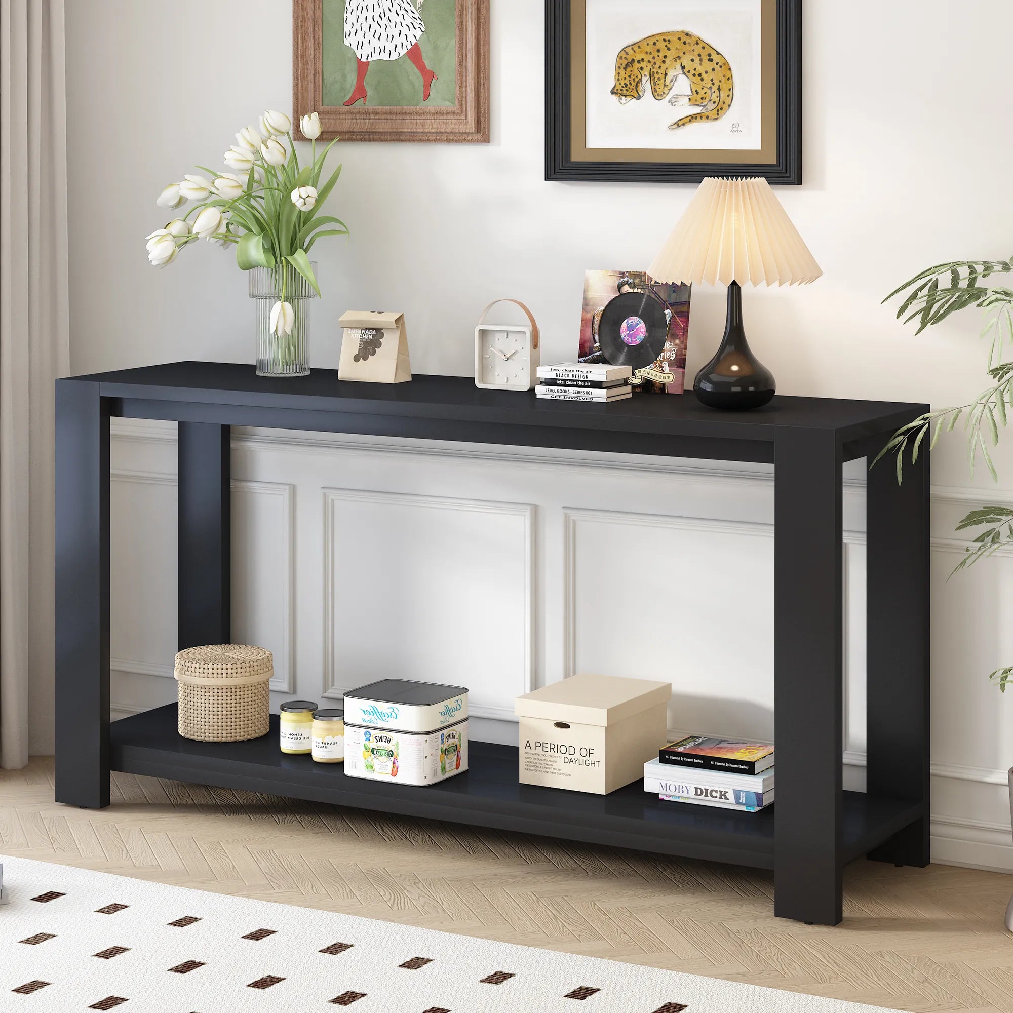 Distinctive Minimalist Entryway Console Table with Bottom Shelf