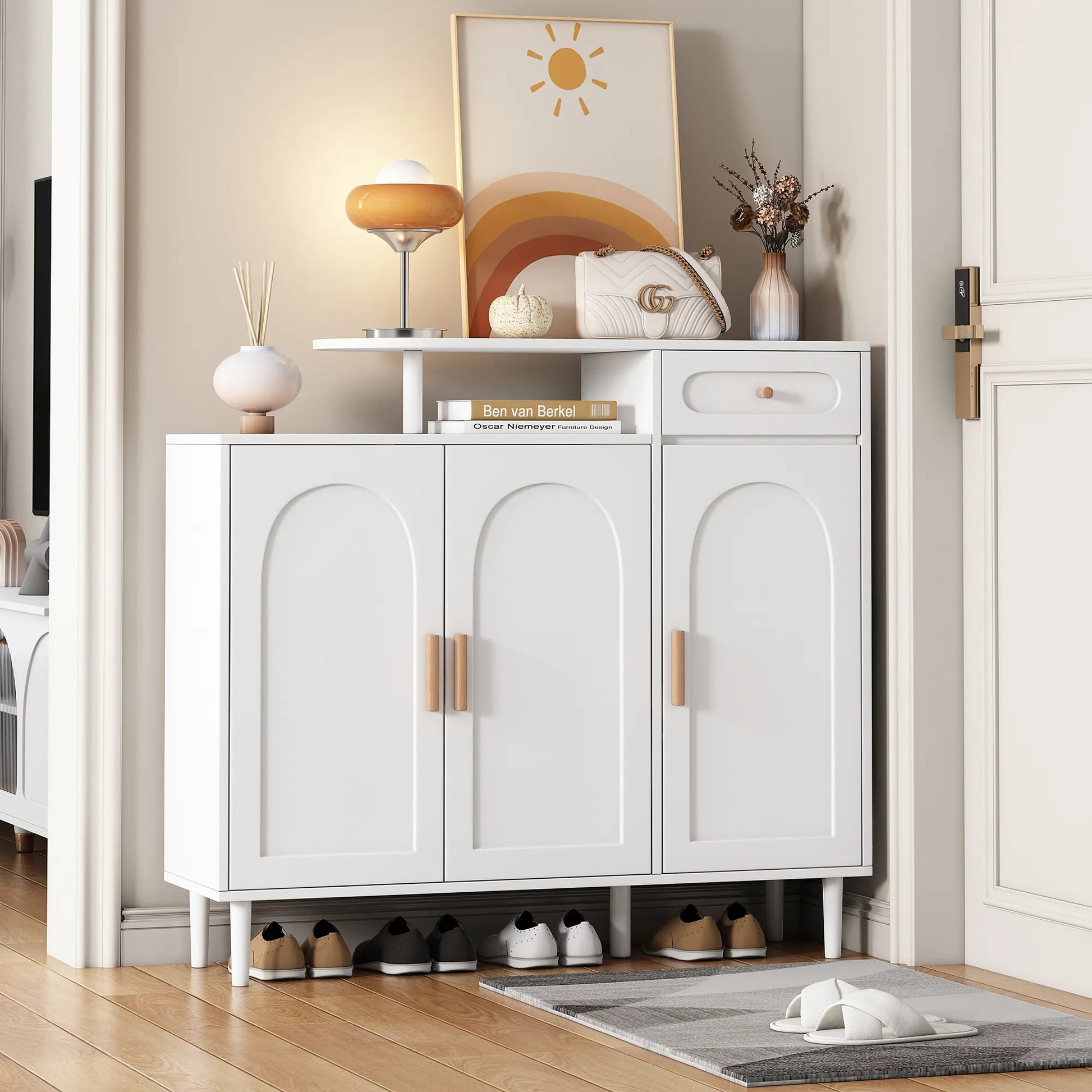 Elegant Modern Shoe Storage Cabinet with Arched Doors