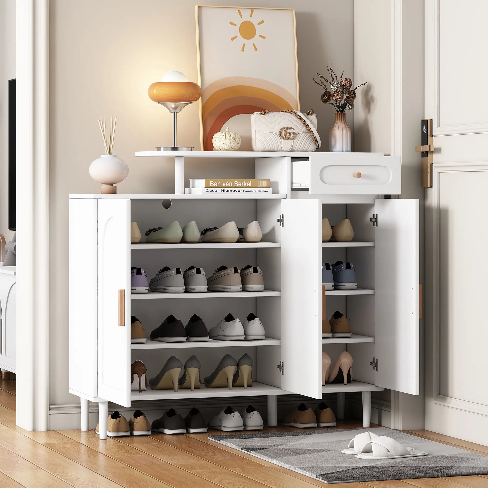 Elegant Modern Shoe Storage Cabinet with Arched Doors