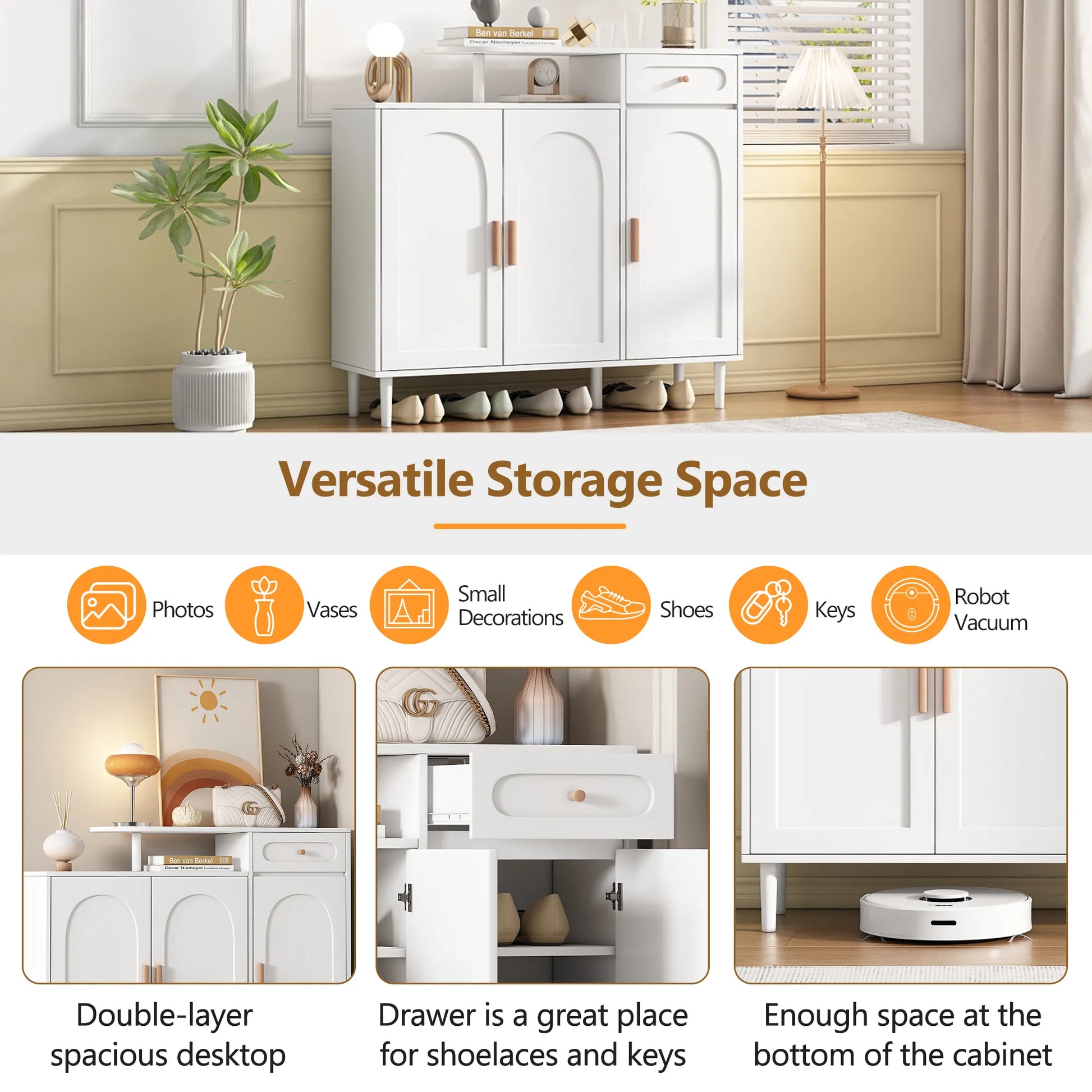Elegant Modern Shoe Storage Cabinet with Arched Doors