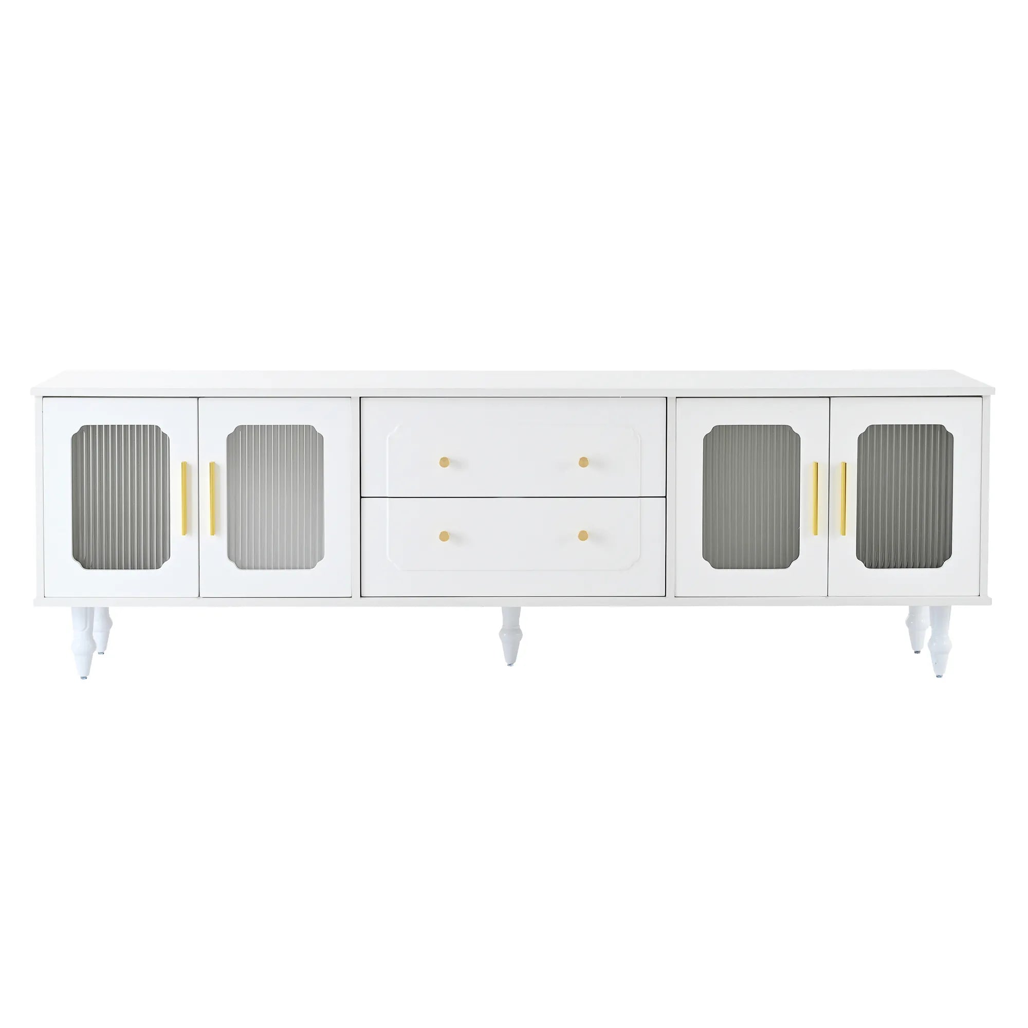 Elegant Retro Design TV Stand with Fluted Glass Doors