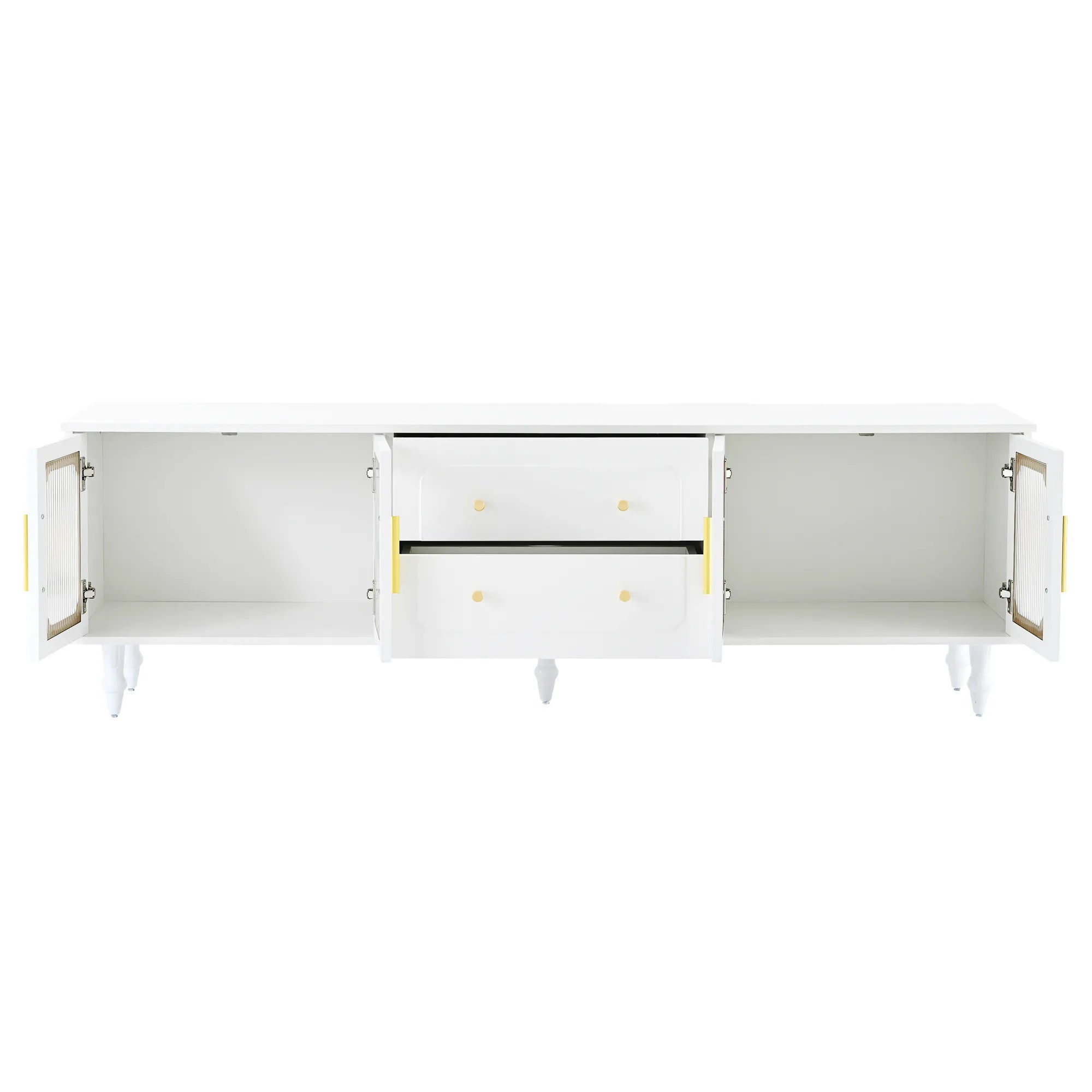 Elegant Retro Design TV Stand with Fluted Glass Doors