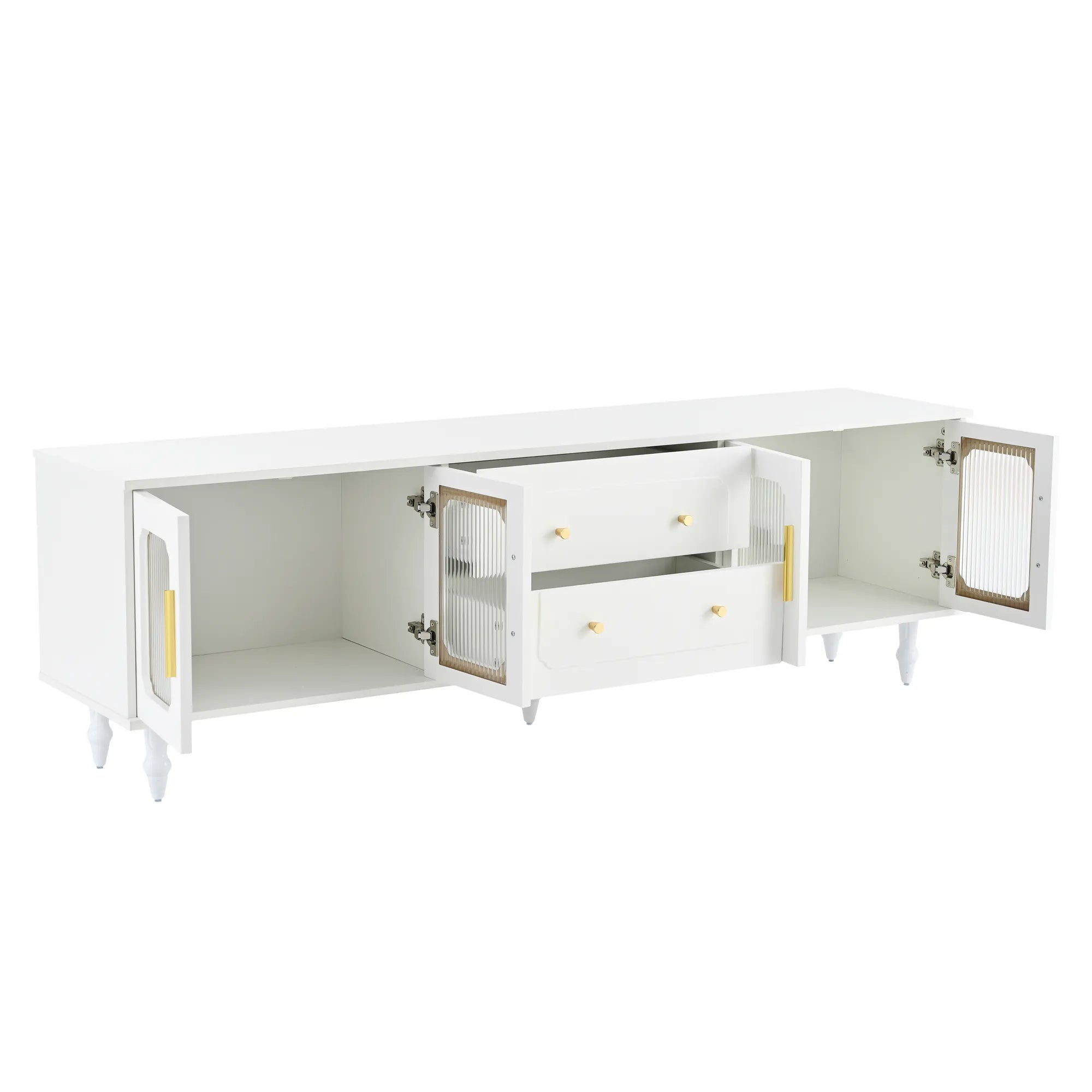 Elegant Retro Design TV Stand with Fluted Glass Doors
