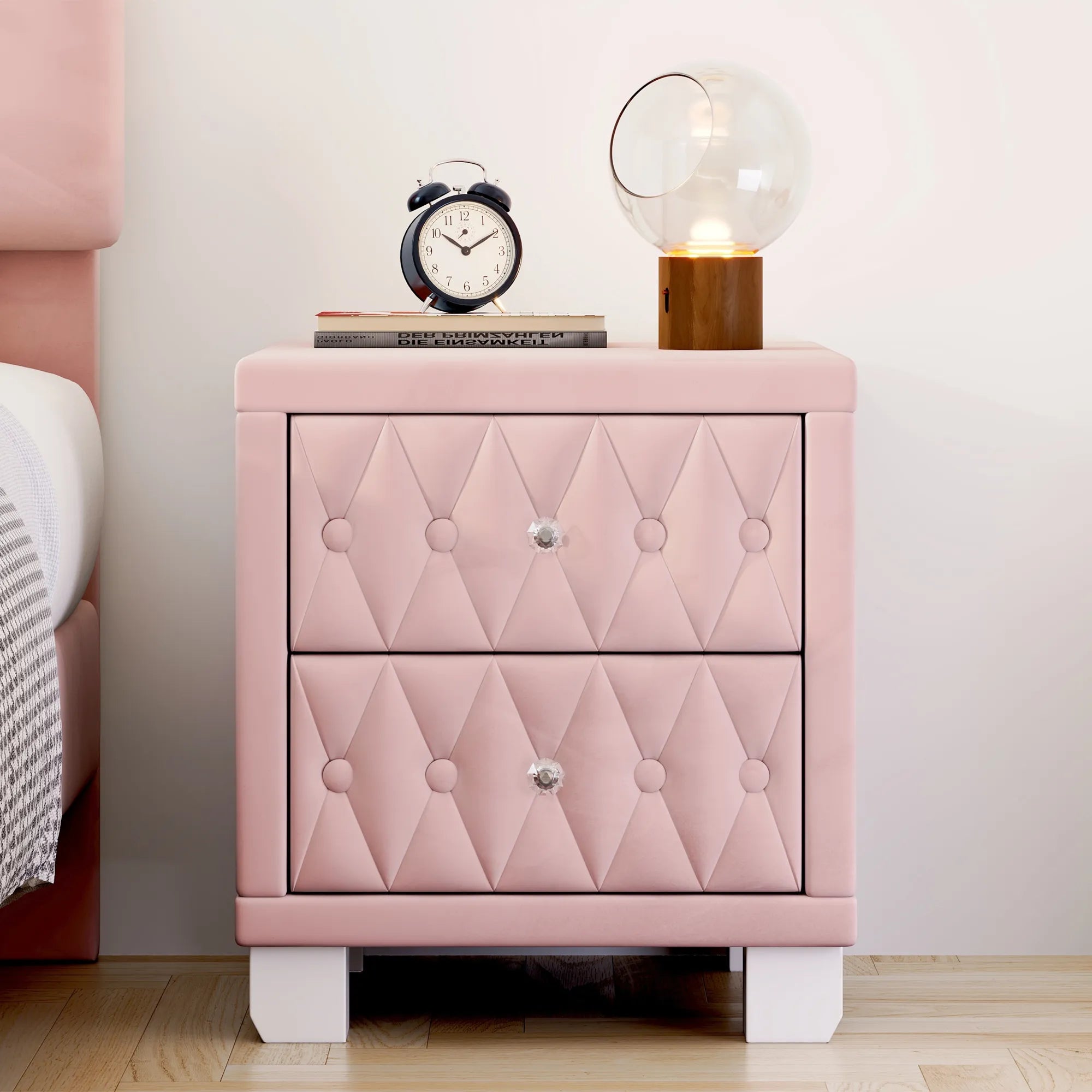 Elegant Velvet 2-Drawer Nightstand with Tufted Design