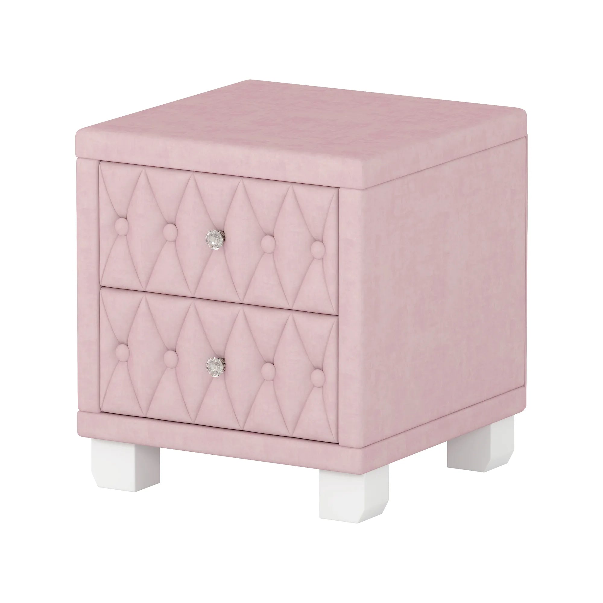 Elegant Velvet 2-Drawer Nightstand with Tufted Design