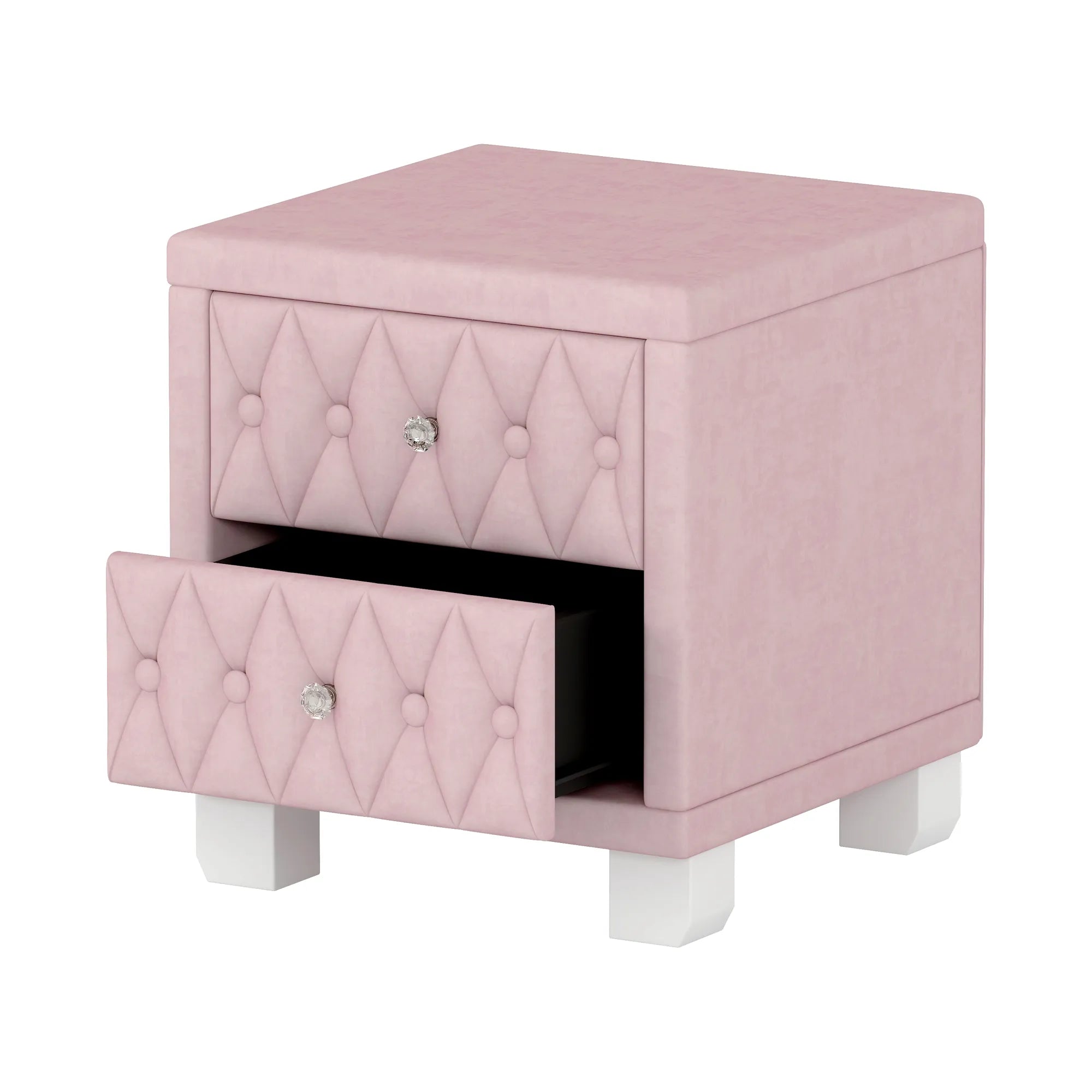 Elegant Velvet 2-Drawer Nightstand with Tufted Design