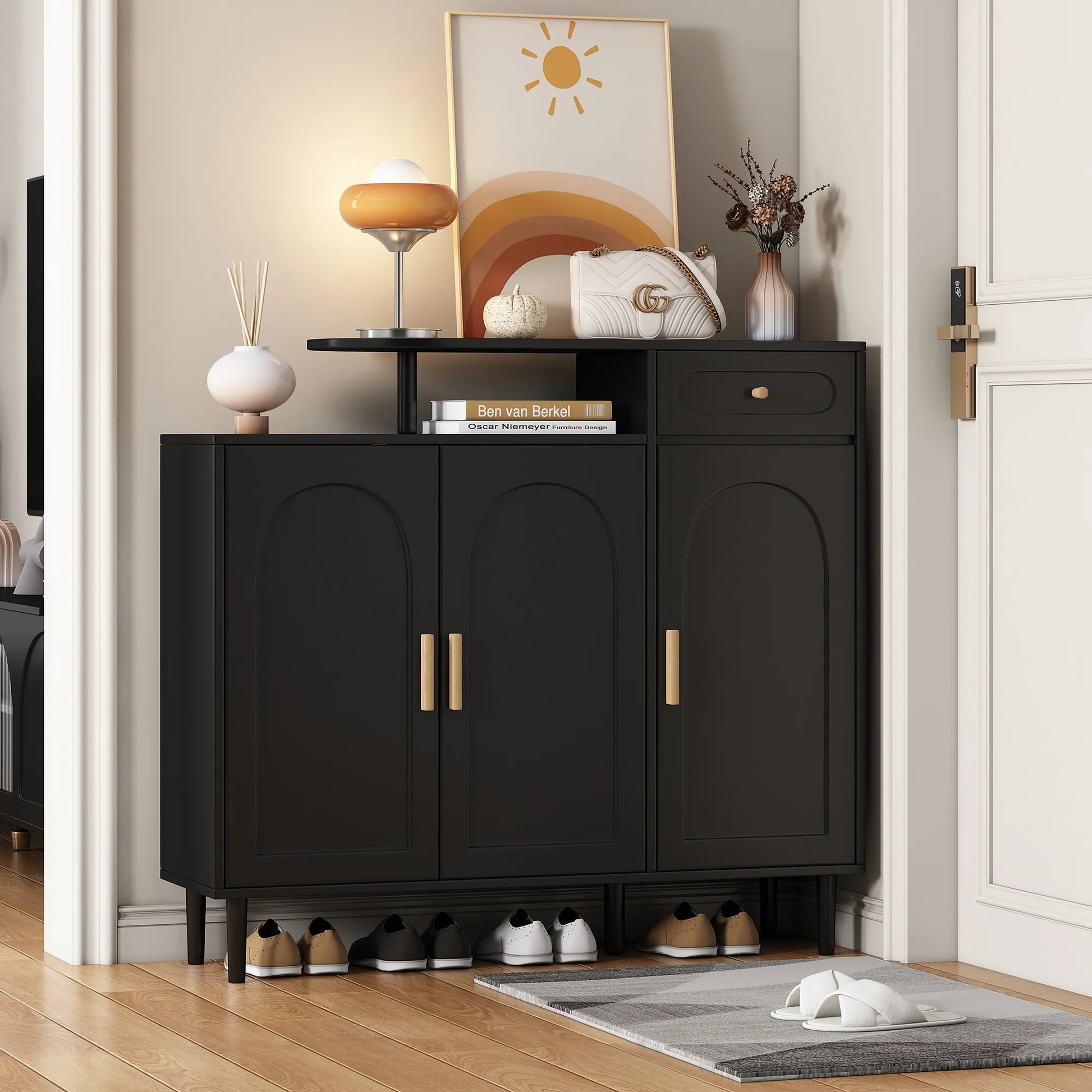 Elegant Modern Shoe Storage Cabinet with Arched Doors