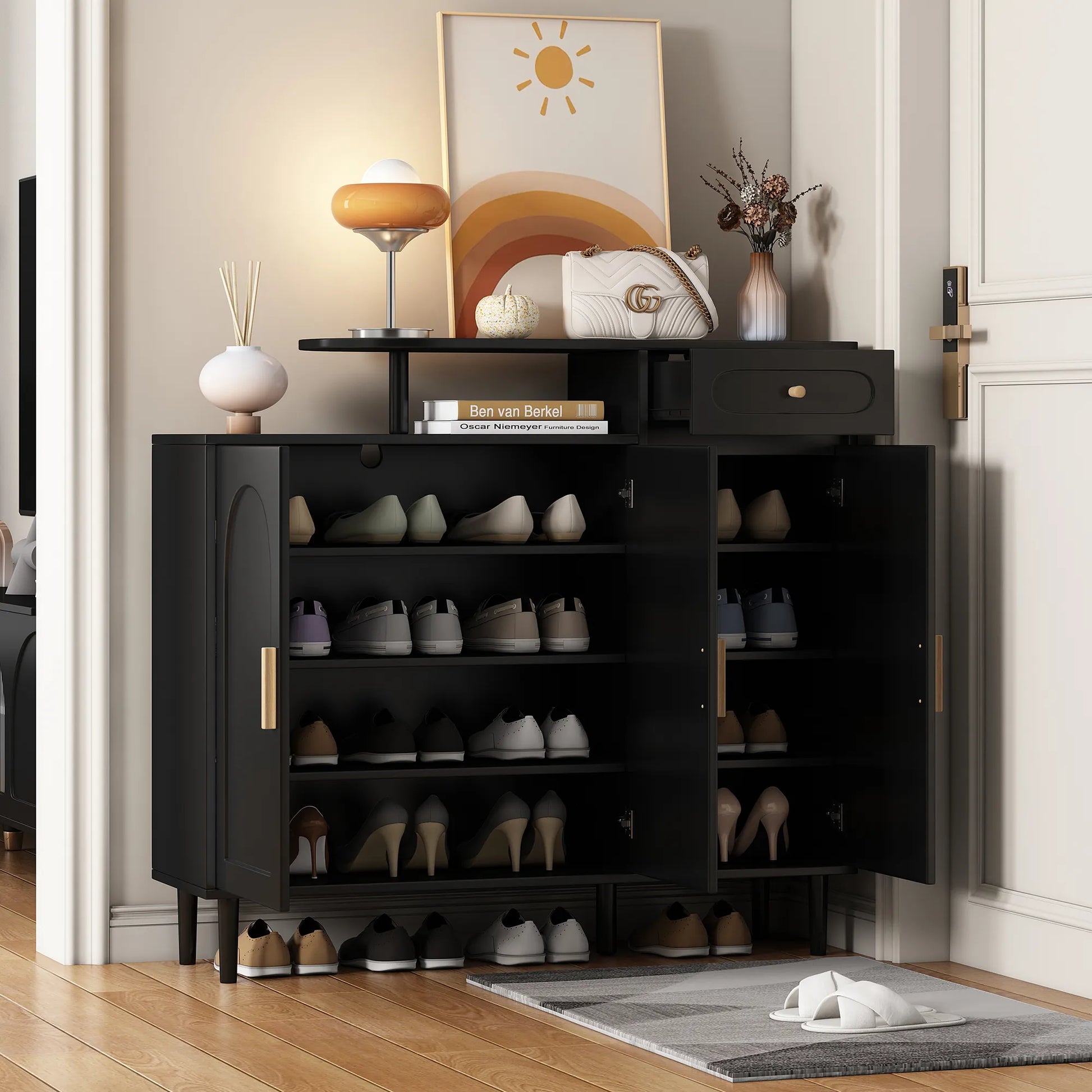 Elegant Modern Shoe Storage Cabinet with Arched Doors