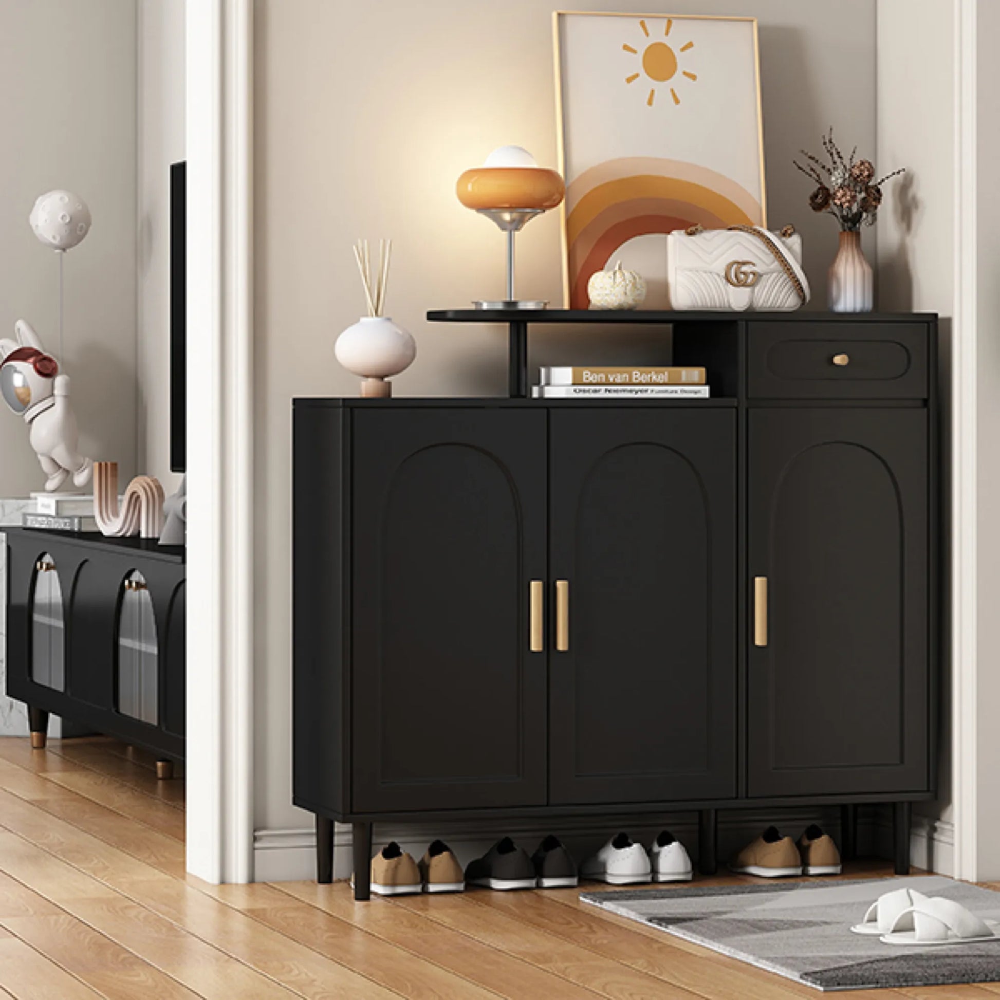 Elegant Modern Shoe Storage Cabinet with Arched Doors