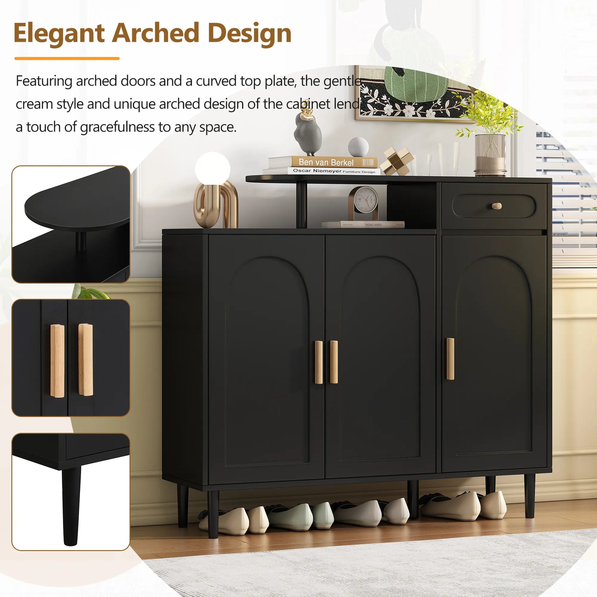 Elegant Modern Shoe Storage Cabinet with Arched Doors