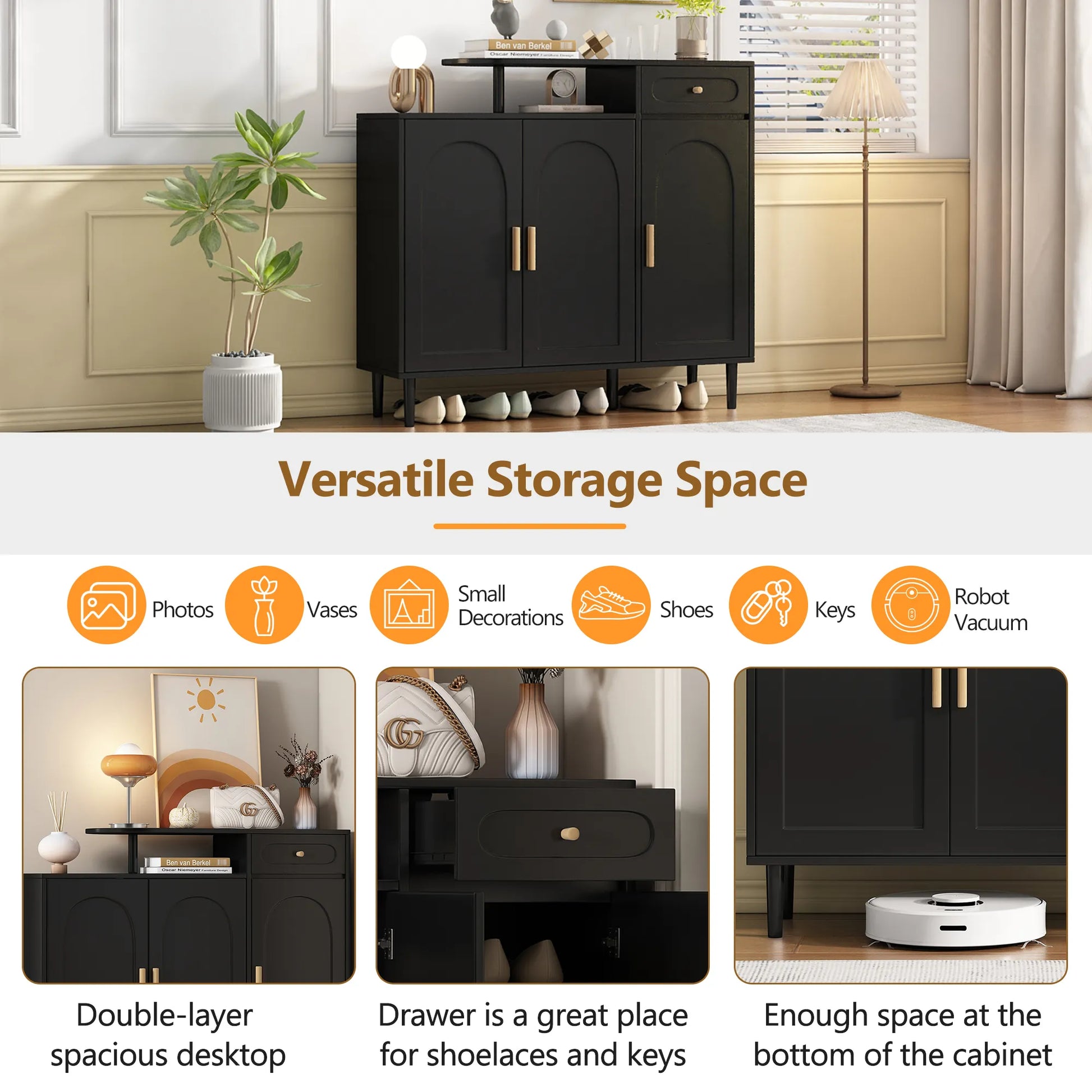 Elegant Modern Shoe Storage Cabinet with Arched Doors