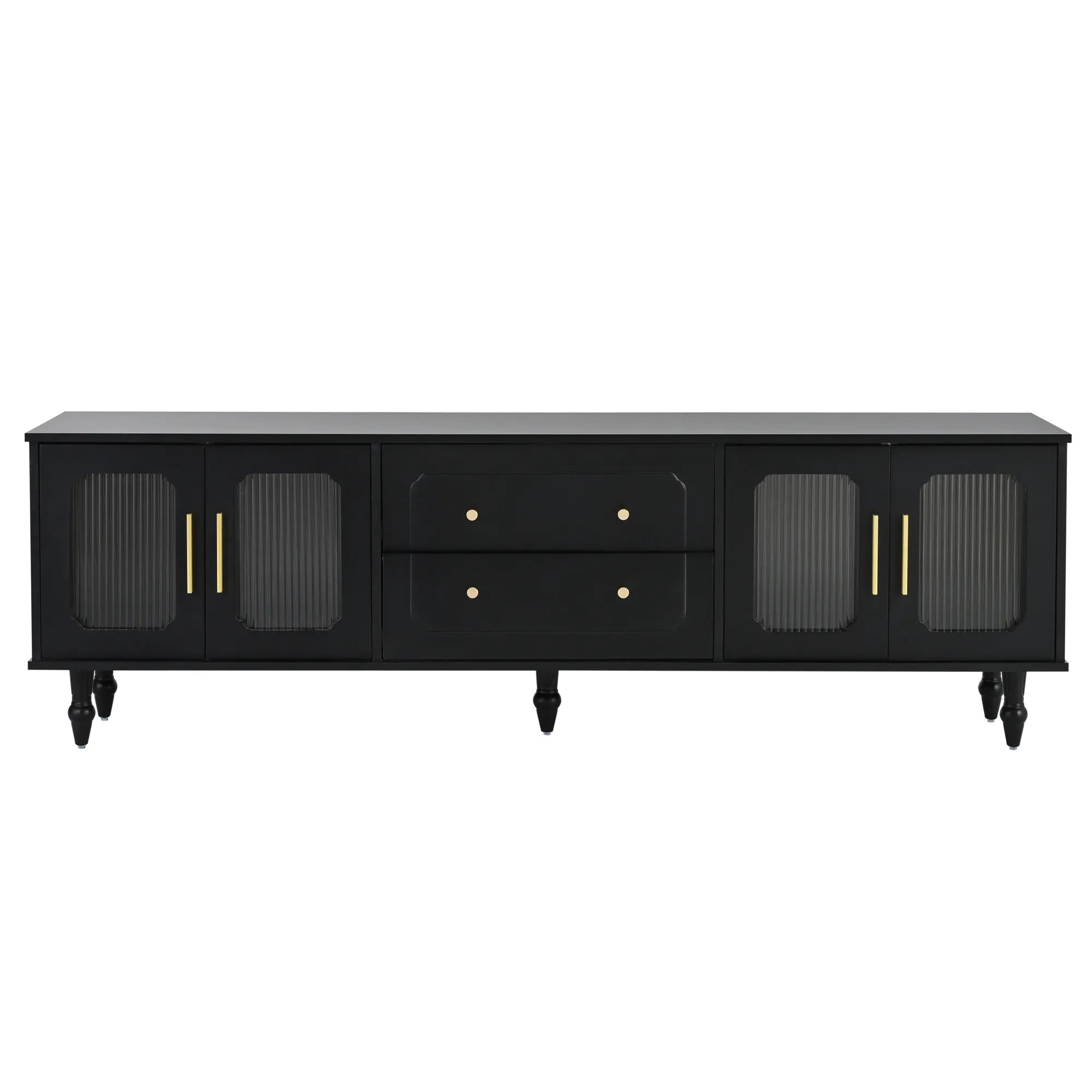 Elegant Retro Design TV Stand with Fluted Glass Doors