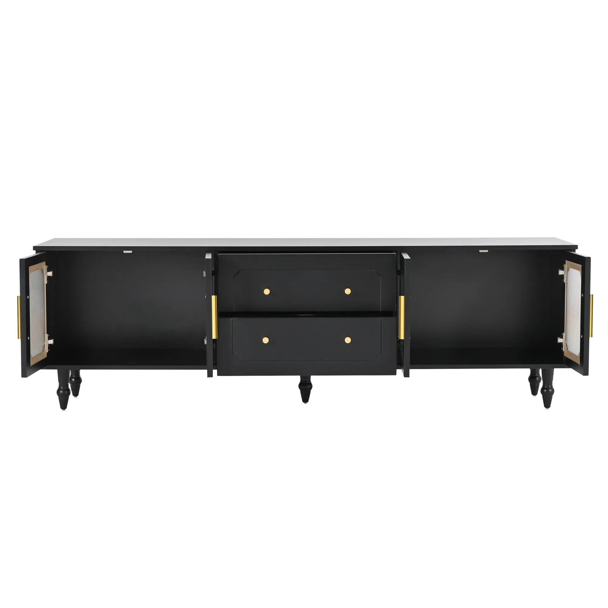 Elegant Retro Design TV Stand with Fluted Glass Doors