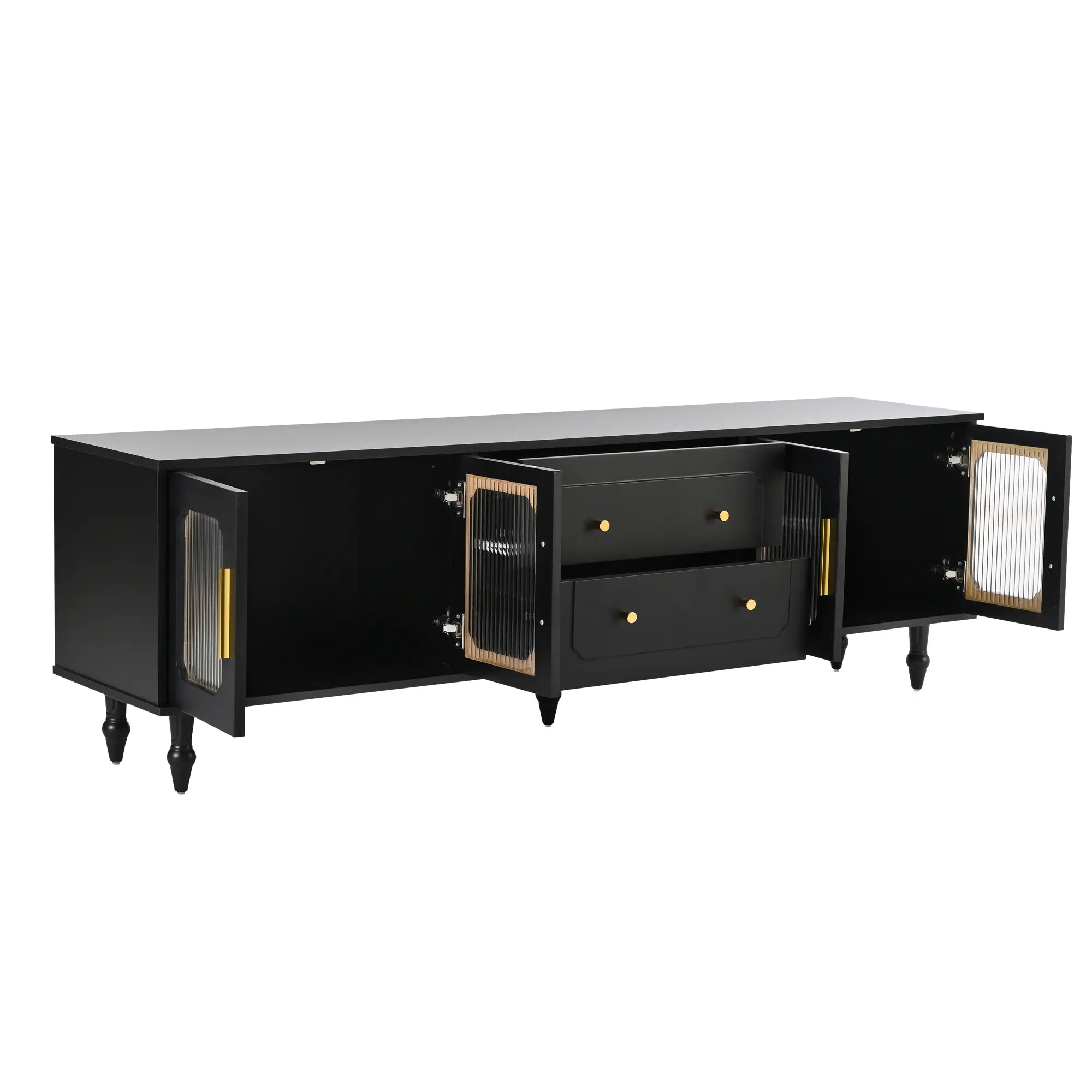 Elegant Retro Design TV Stand with Fluted Glass Doors