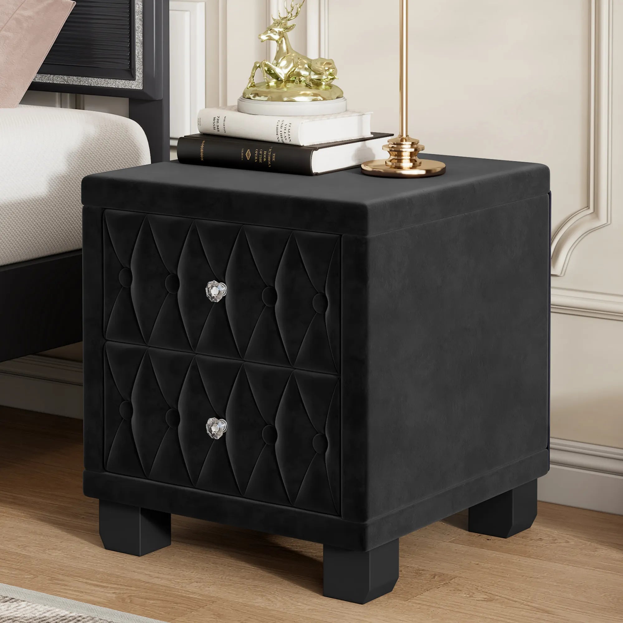 Elegant Velvet 2-Drawer Nightstand with Tufted Design