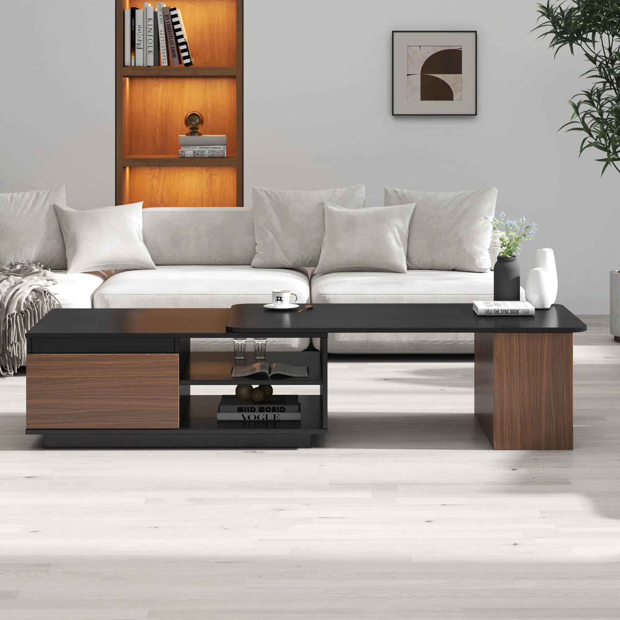 Extendable Rectangular Coffee Table With 2 Storage Drawers