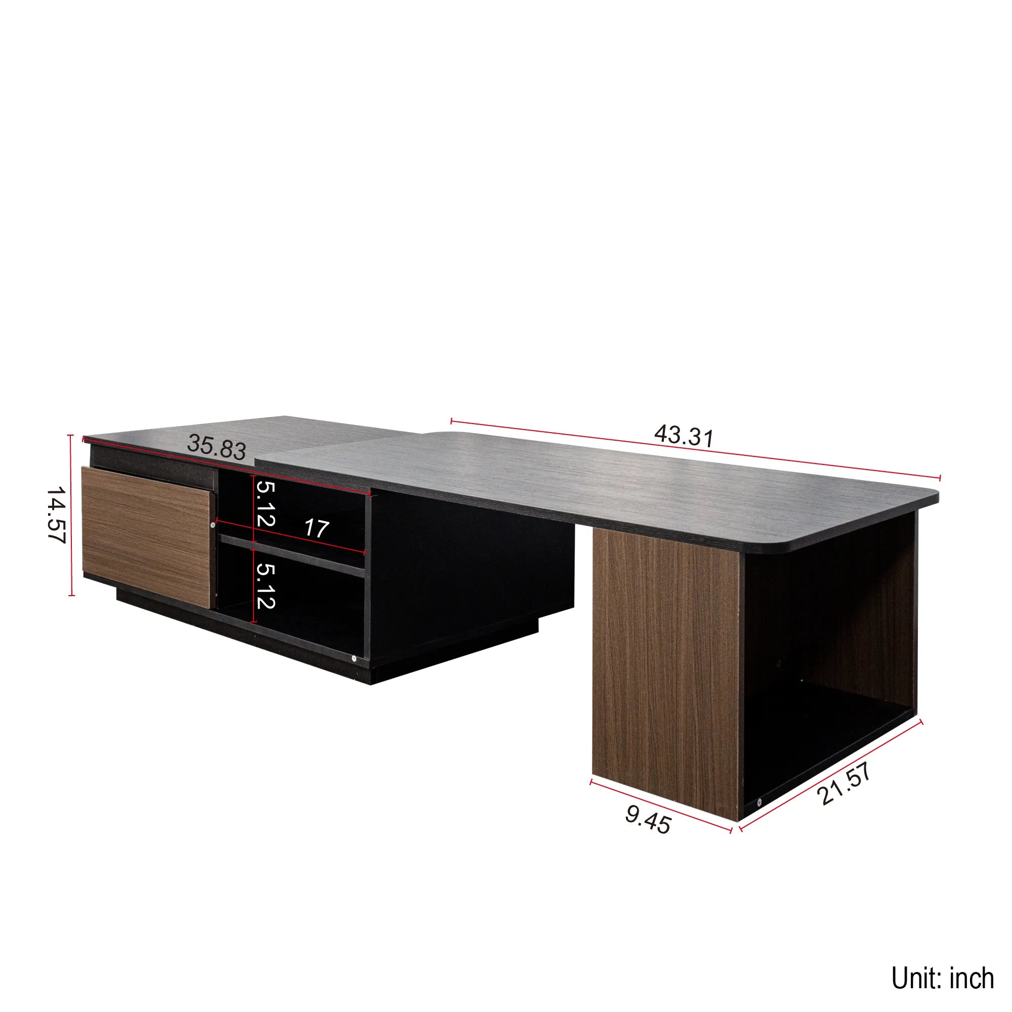 Extendable Rectangular Coffee Table With 2 Storage Drawers